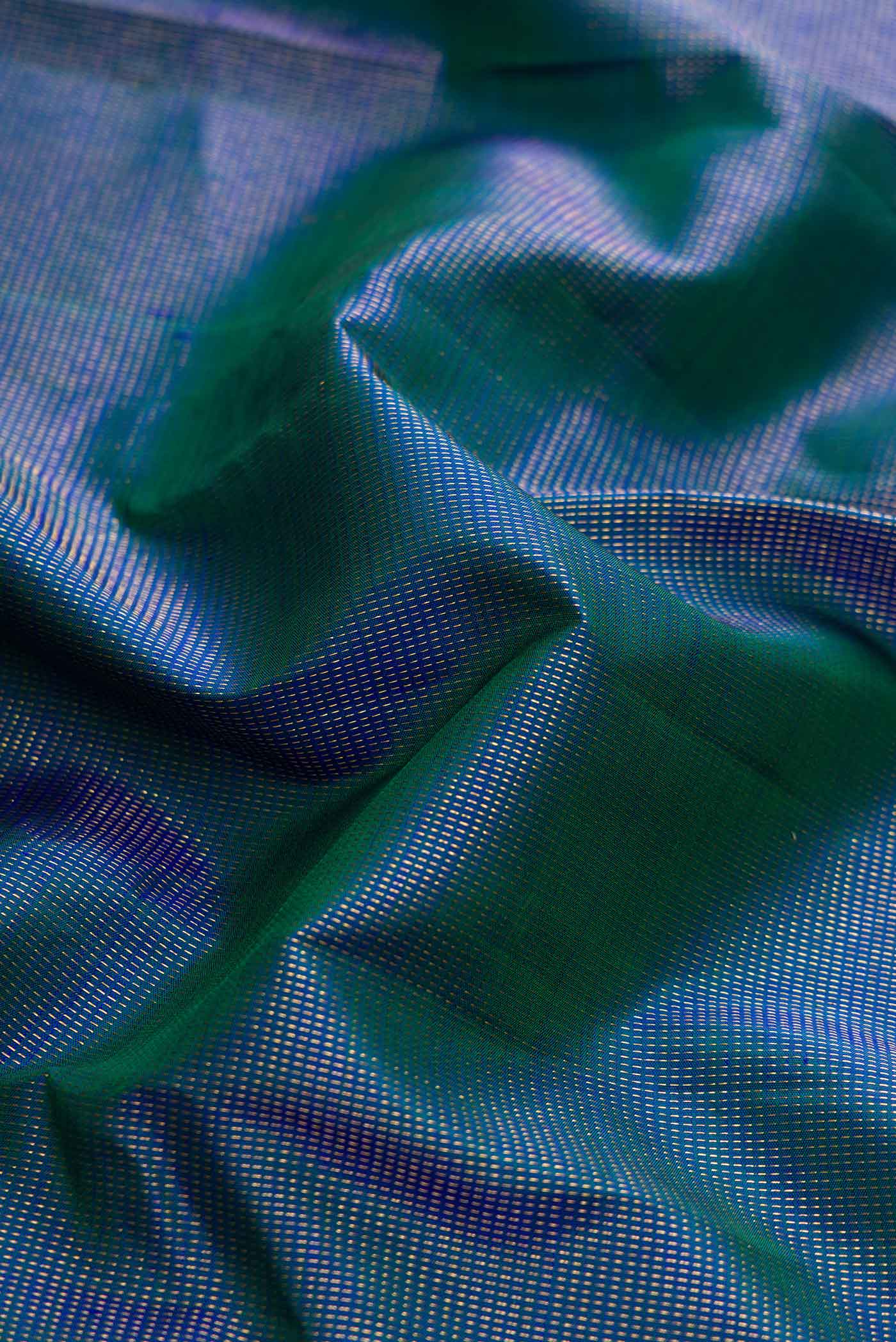 Peacock Blue Dual Tone Kanjivaram Silk Saree - Image 2
