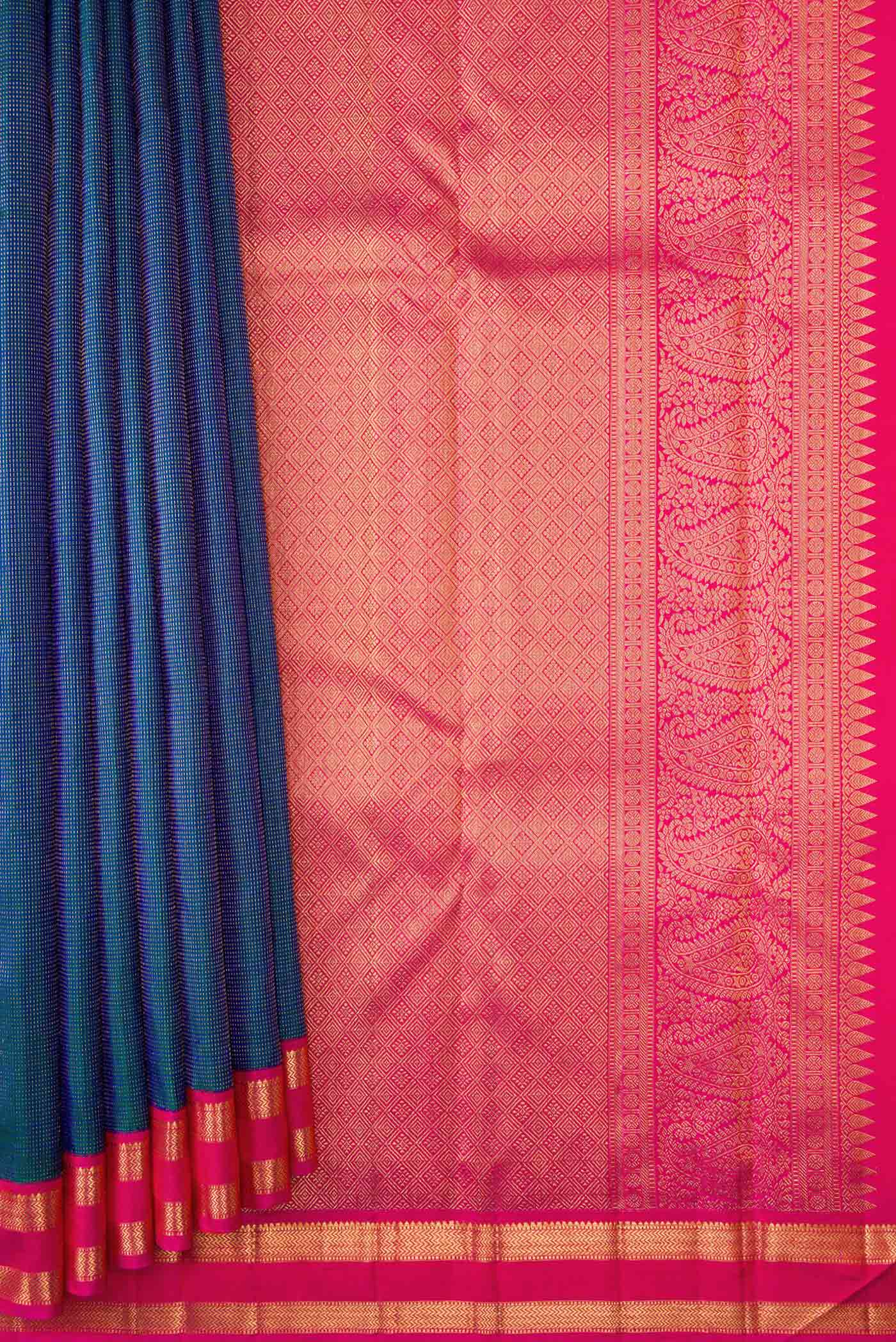 Peacock Blue Dual Tone Kanjivaram Silk Saree - Image 4