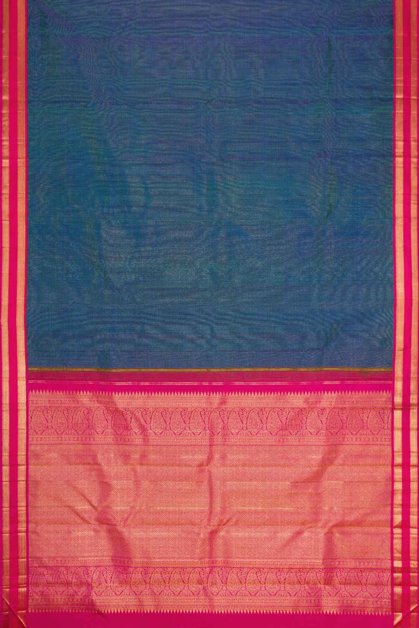 Peacock Blue Dual Tone Kanjivaram Silk Saree - Image 6