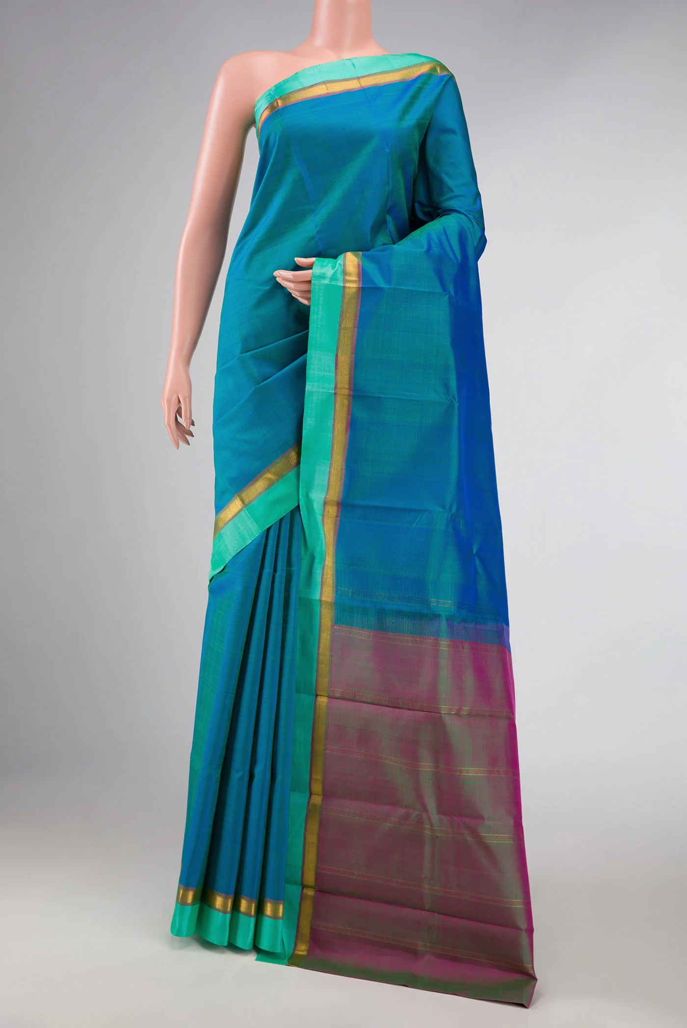 Peacock Blue Dual Tone Kanchipuram Silk Saree