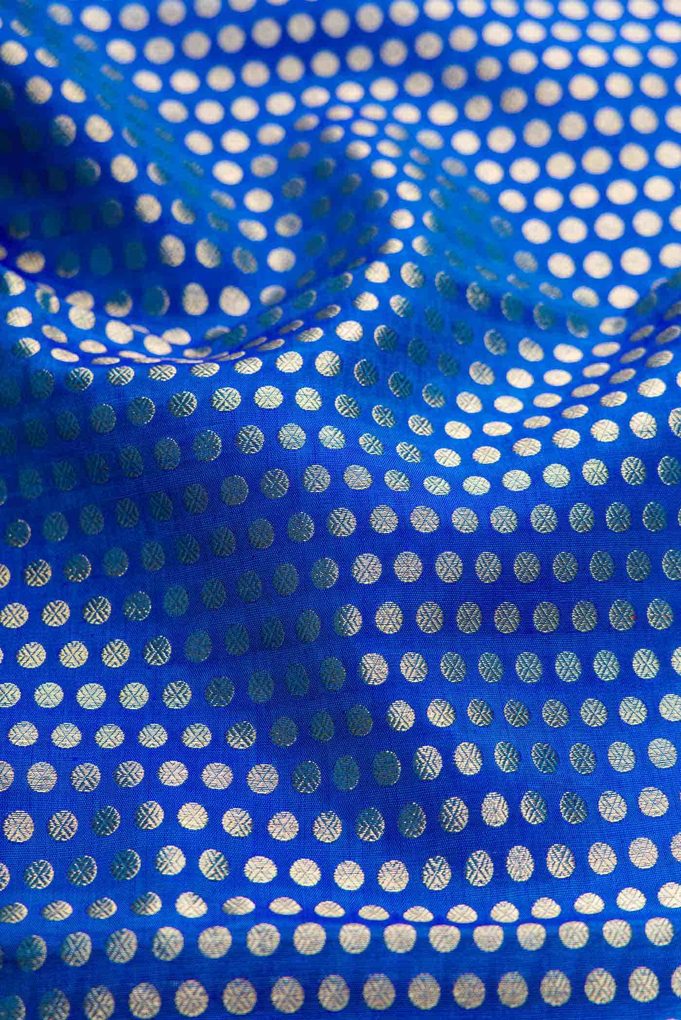 Pure Silk Pure Zari Peacock Blue Dual Tone Kanjivaram Saree - Image 3