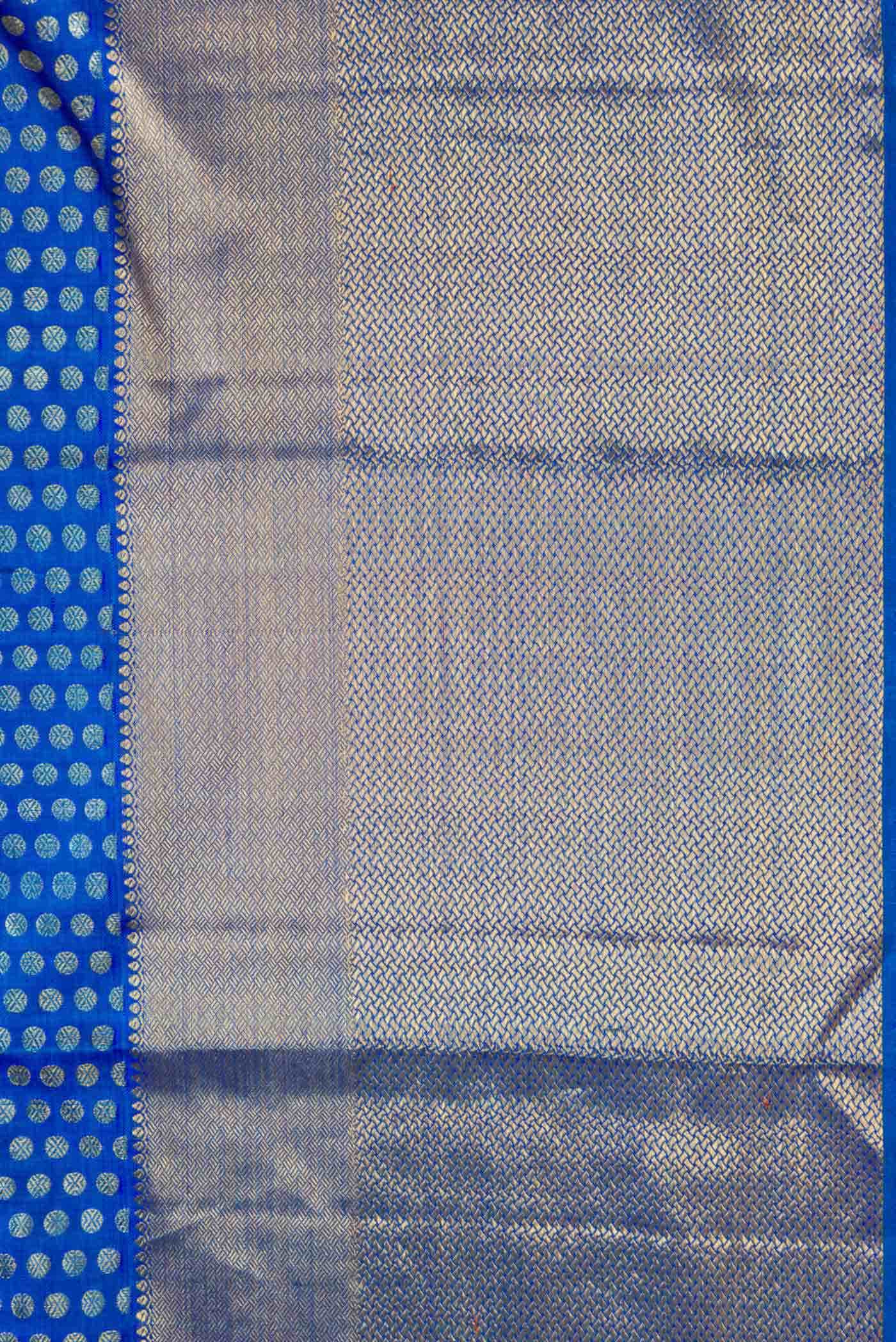Pure Silk Pure Zari Peacock Blue Dual Tone Kanjivaram Saree - Image 6