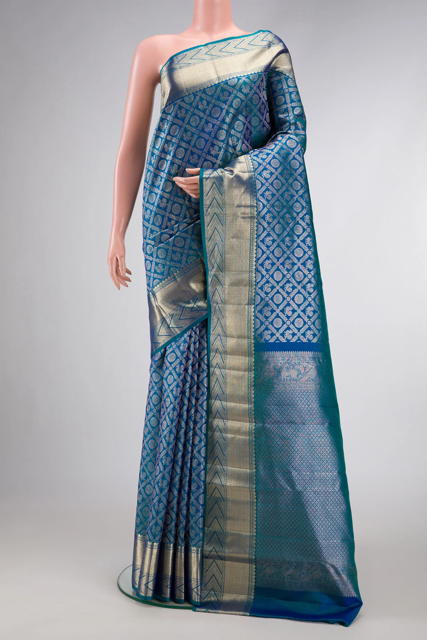 Peacock Blue Dual Tone Kanchipuram Silk Saree