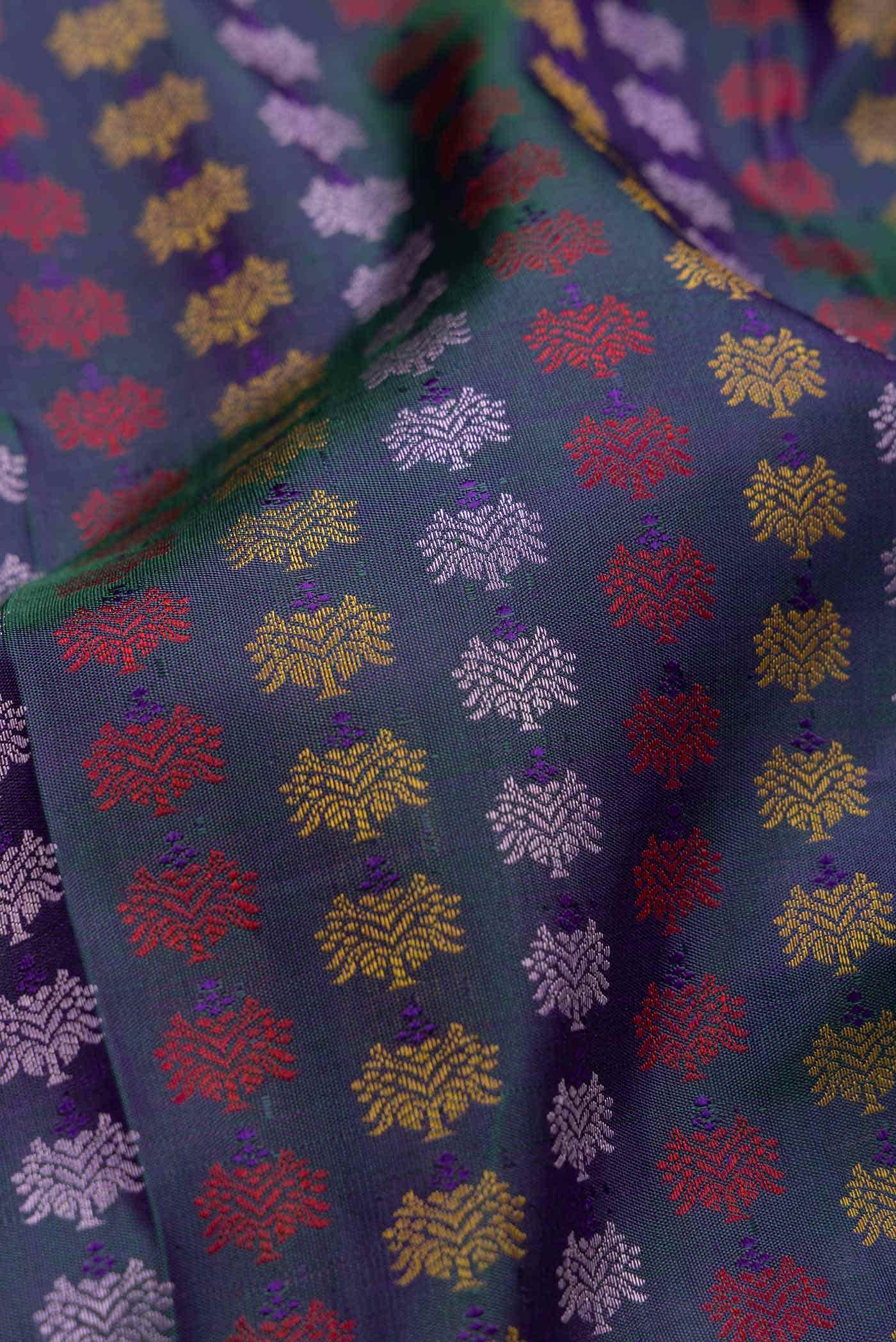 Peacock Blue Dual Tone Kanjivaram Silk Saree - Image 3
