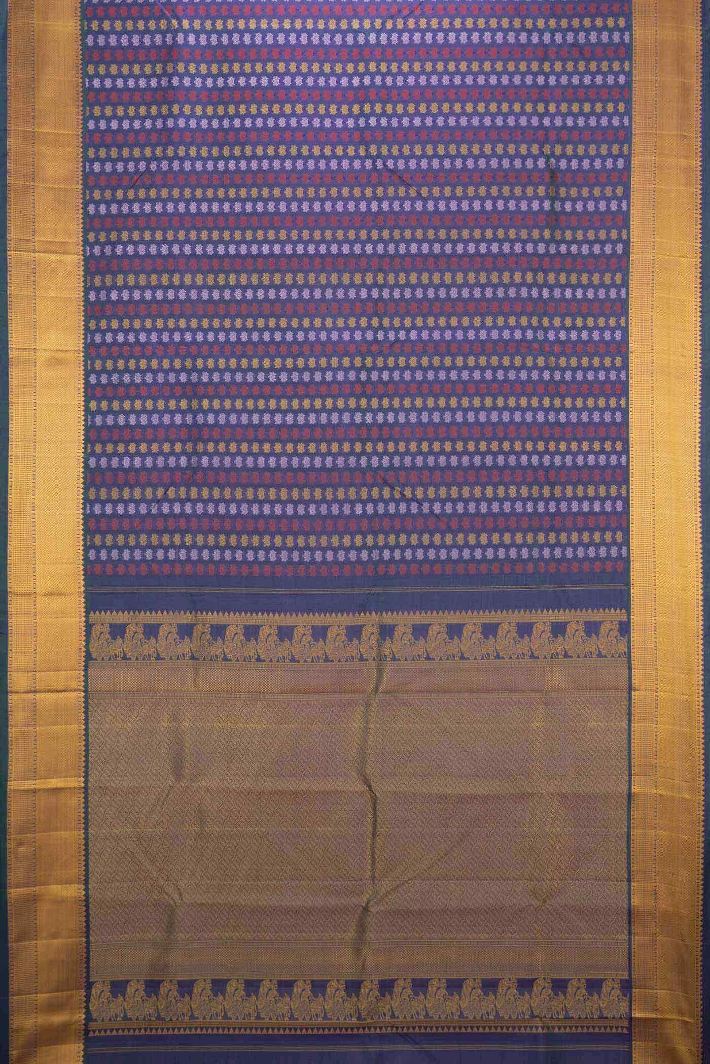 Peacock Blue Dual Tone Kanjivaram Silk Saree - Image 4