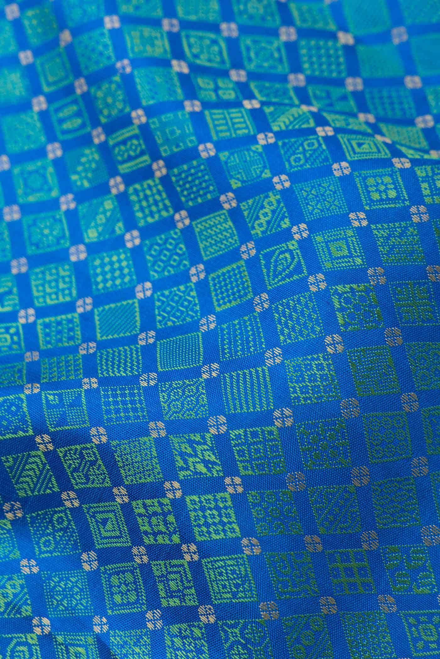 Pure Silk Pure Zari Peacock Blue Dual Tone Kanchipuram Saree - Image 3