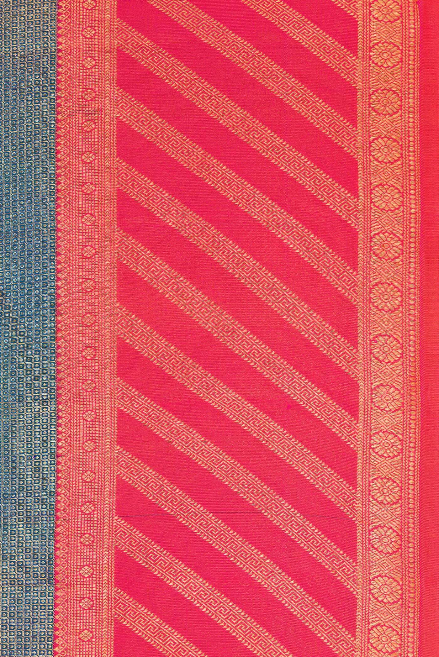 Peacock Blue Dual Tone Kanjivaram Silk Saree - Image 3