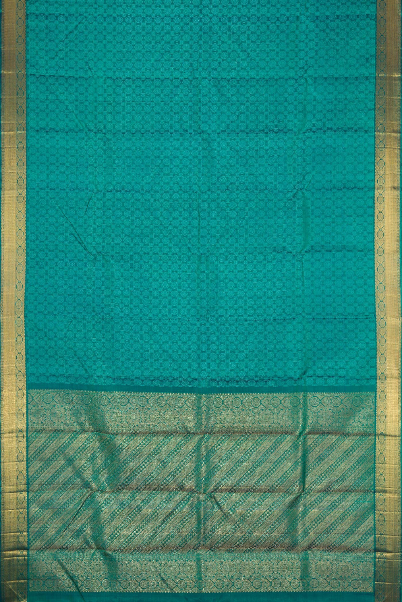Pure Silk Pure Zari Peacock Blue Kanjivaram Saree - Image 6