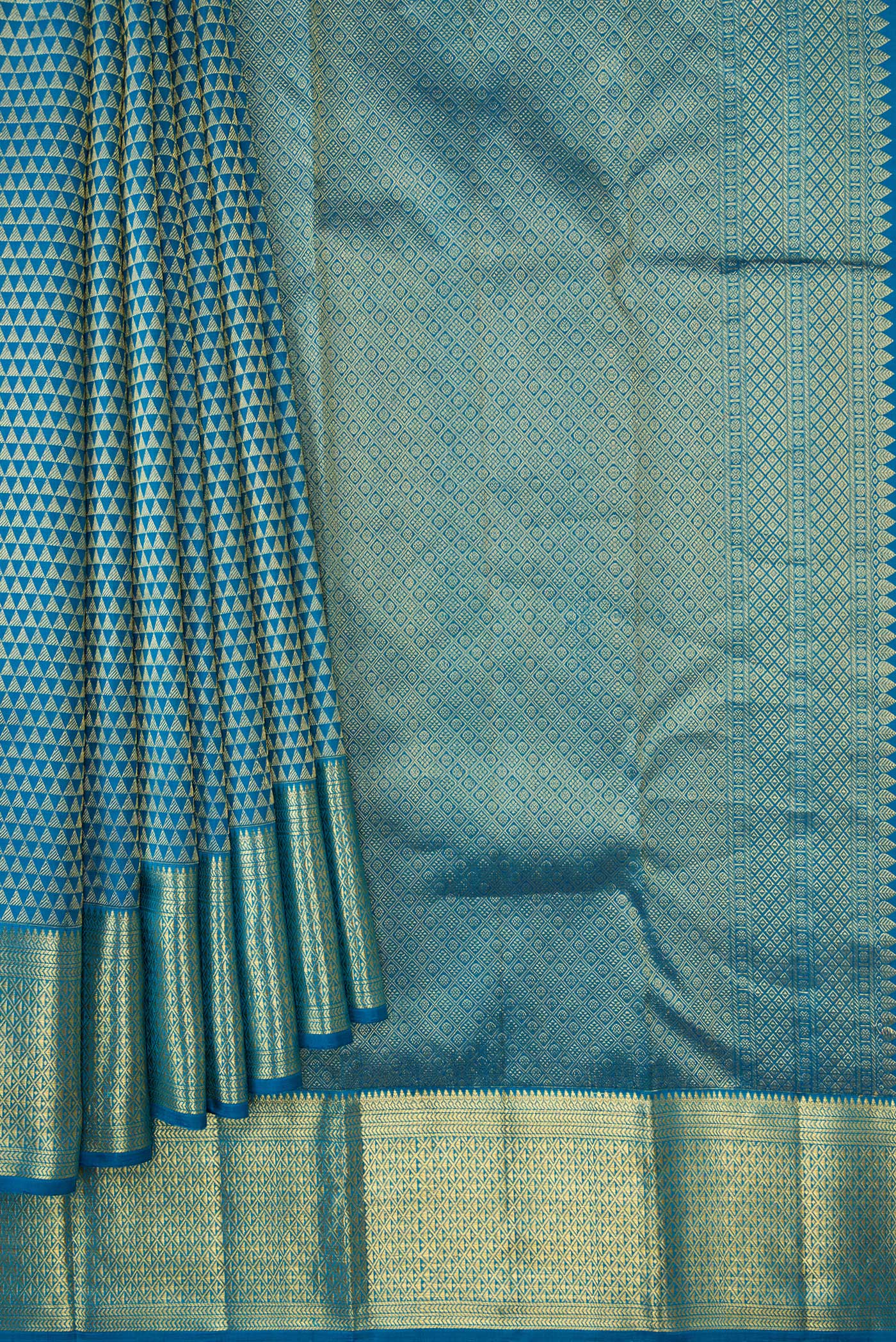 Peacock Blue Kanjivaram Silk Saree - Image 4