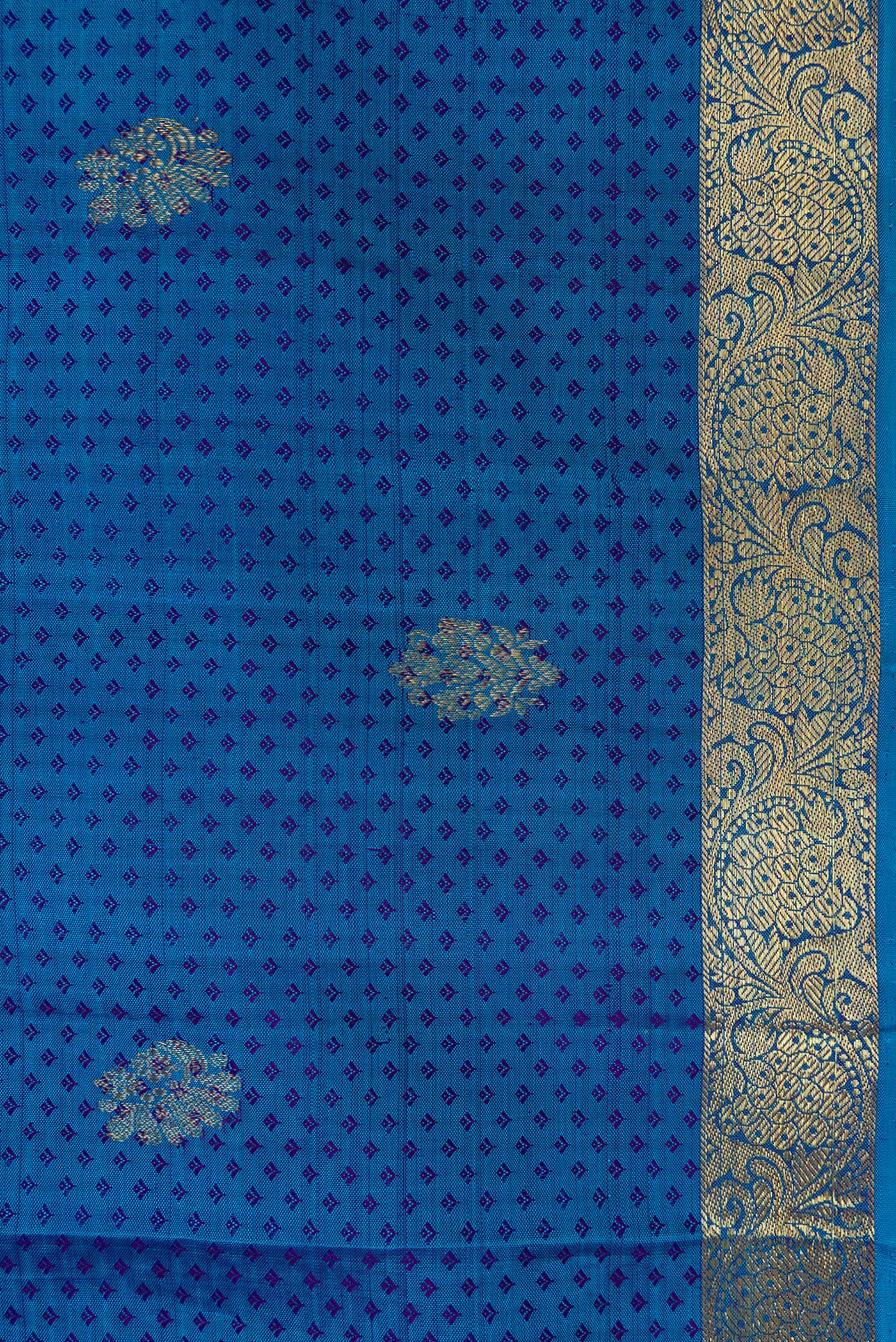 Peacock Blue Kanjivaram Silk Saree - Image 3