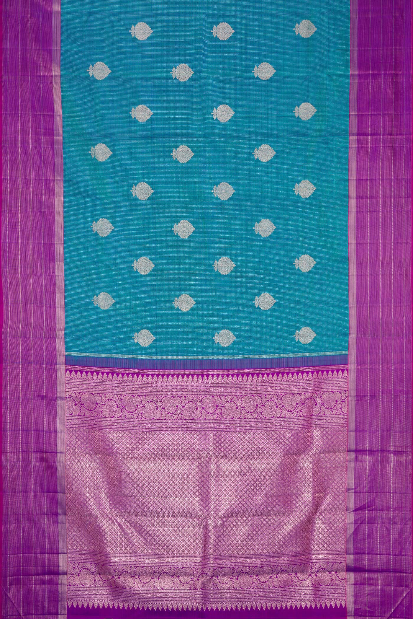 Peacock Blue Kanjivaram Silk Saree - Image 6