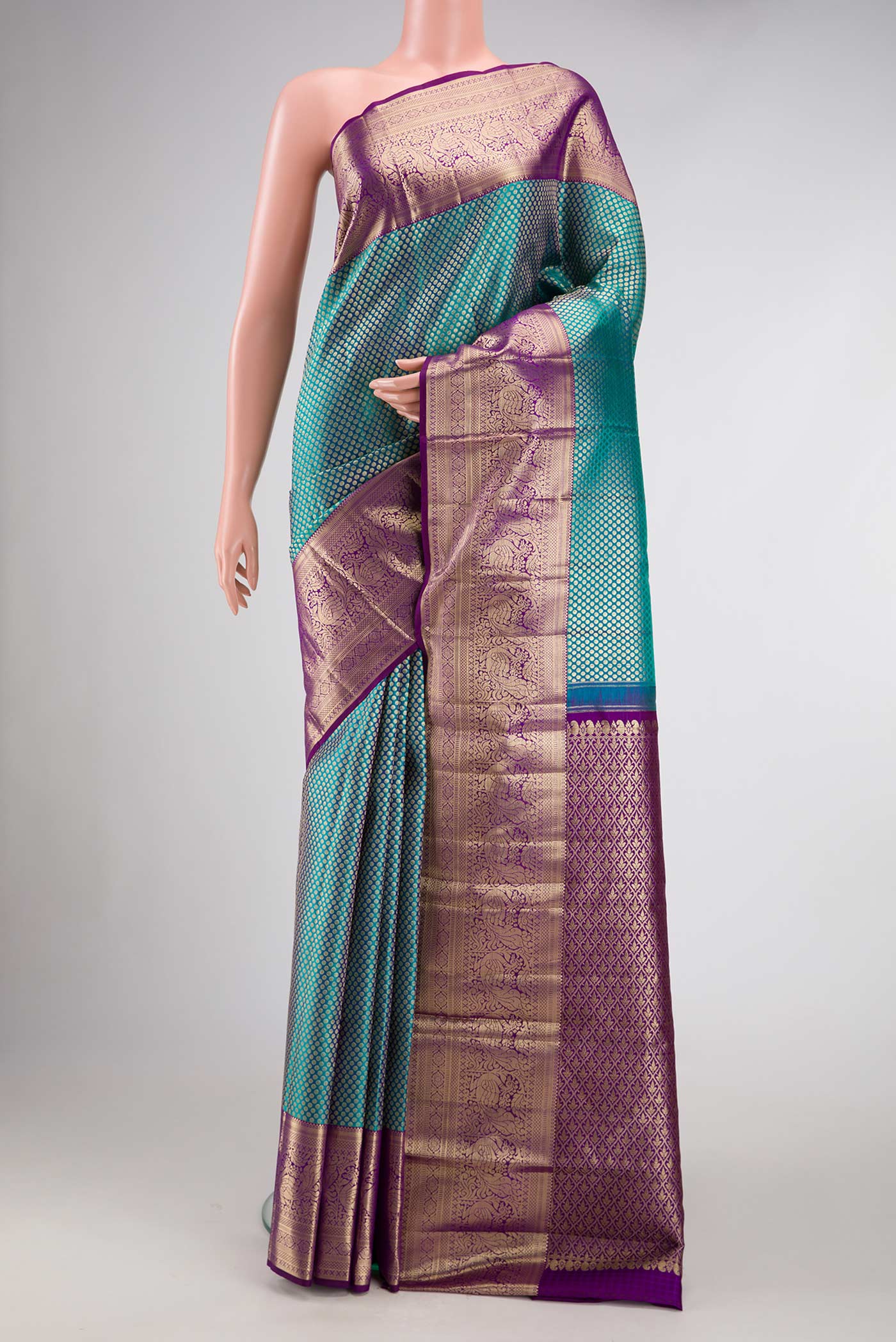 Peacock Blue Dual Tone Kanjivaram Silk Saree