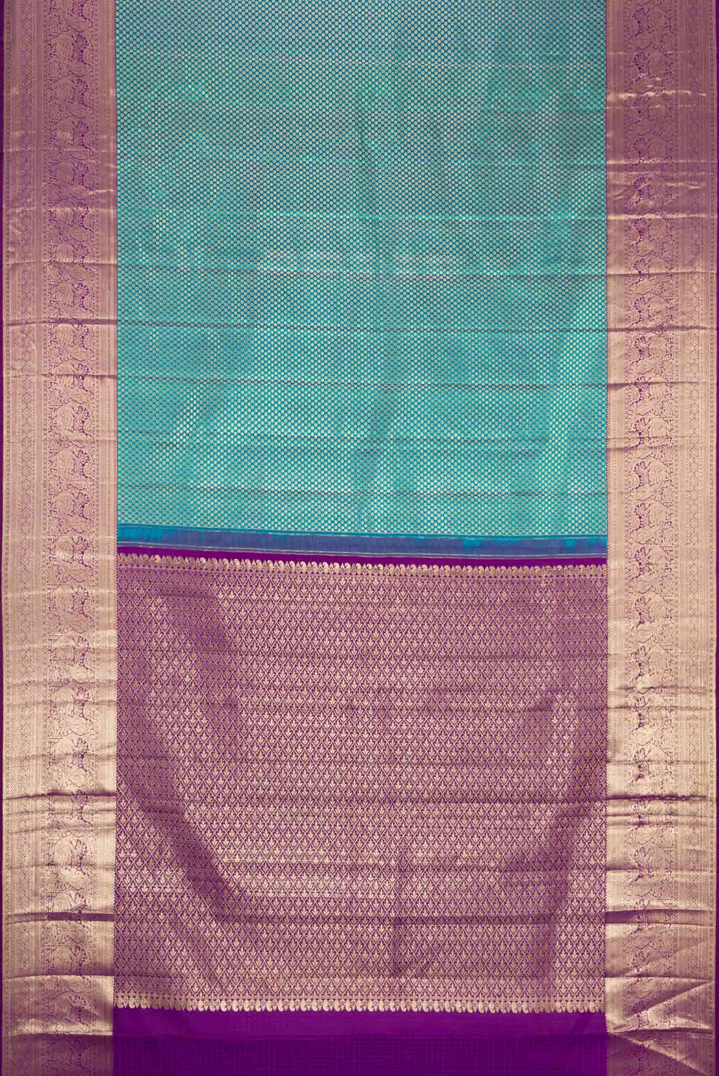 Peacock Blue Dual Tone Kanjivaram Silk Saree - Image 6