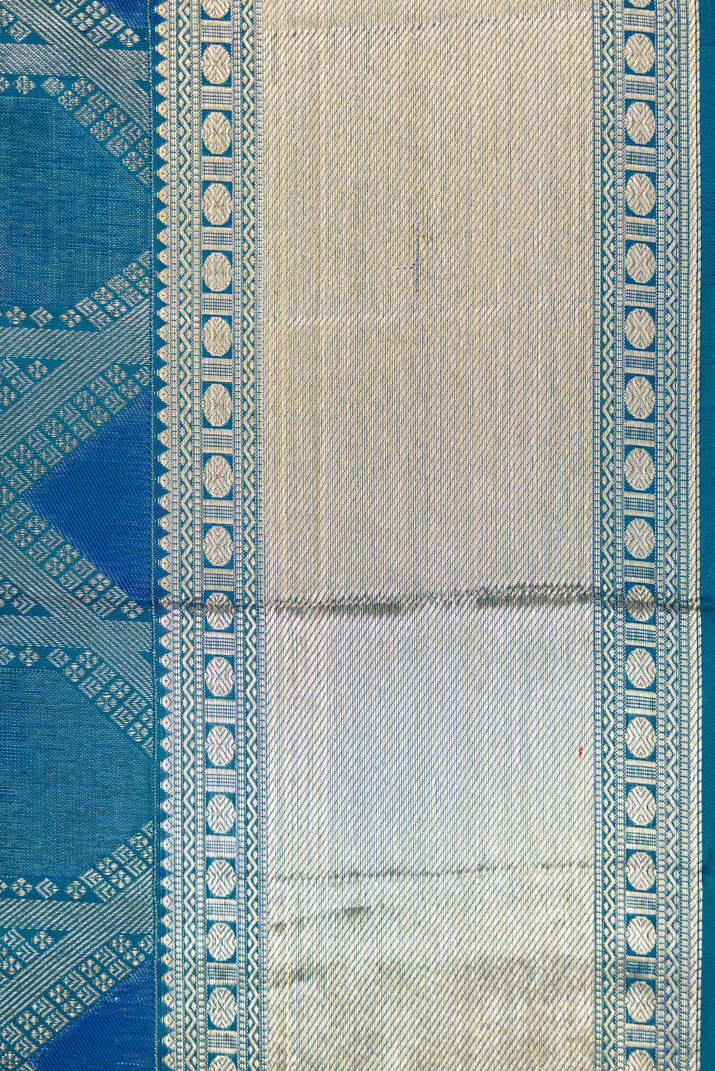 Peacock Blue Dual Tone Kanjivaram Silk Saree - Image 3