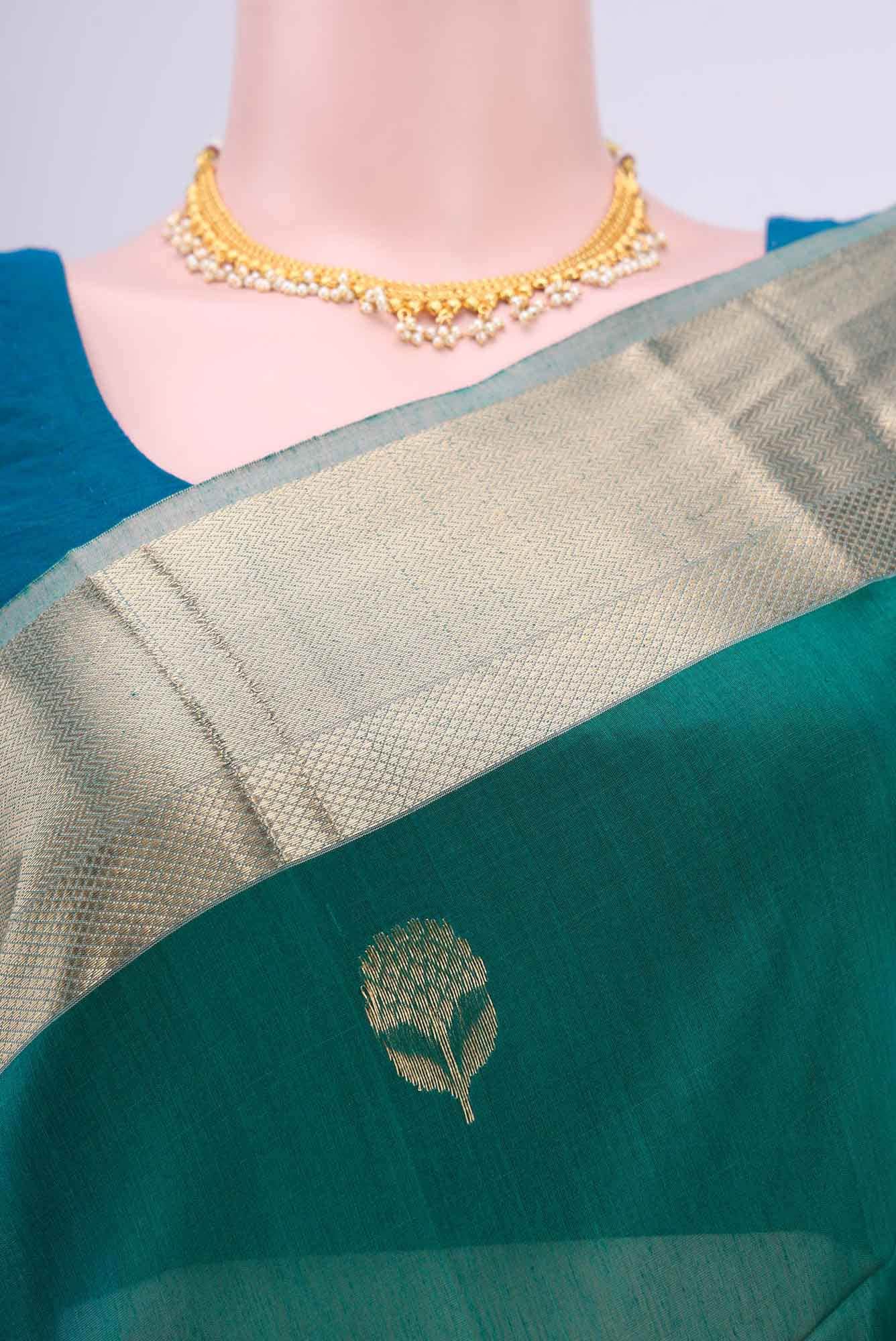 Peacock Blue Dual Tone Maheshwari Silk Cotton Saree - Image 3