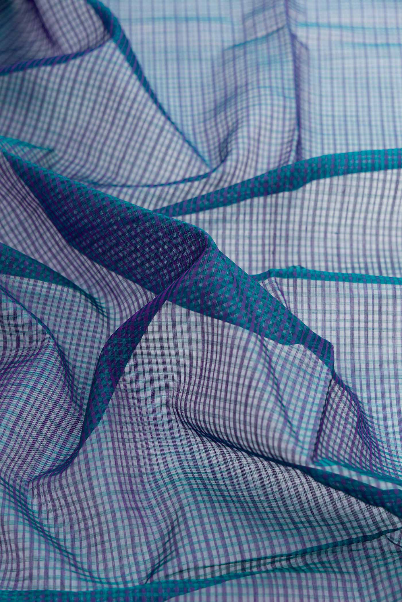 Peacock Blue Dual Tone Maheshwari Silk Saree - Image 2