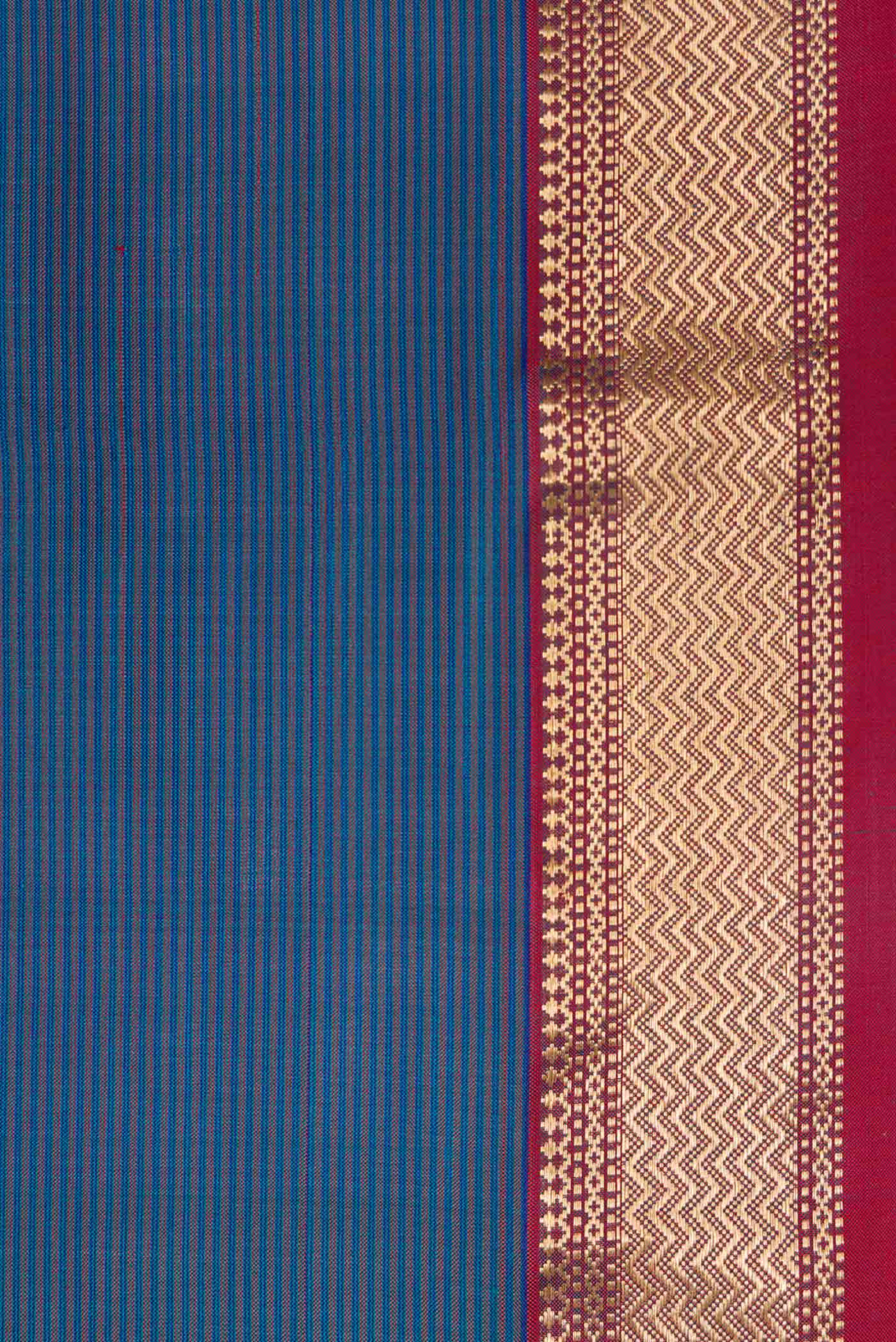 Peacock Blue Dual Tone Maheshwari Silk Saree - Image 3