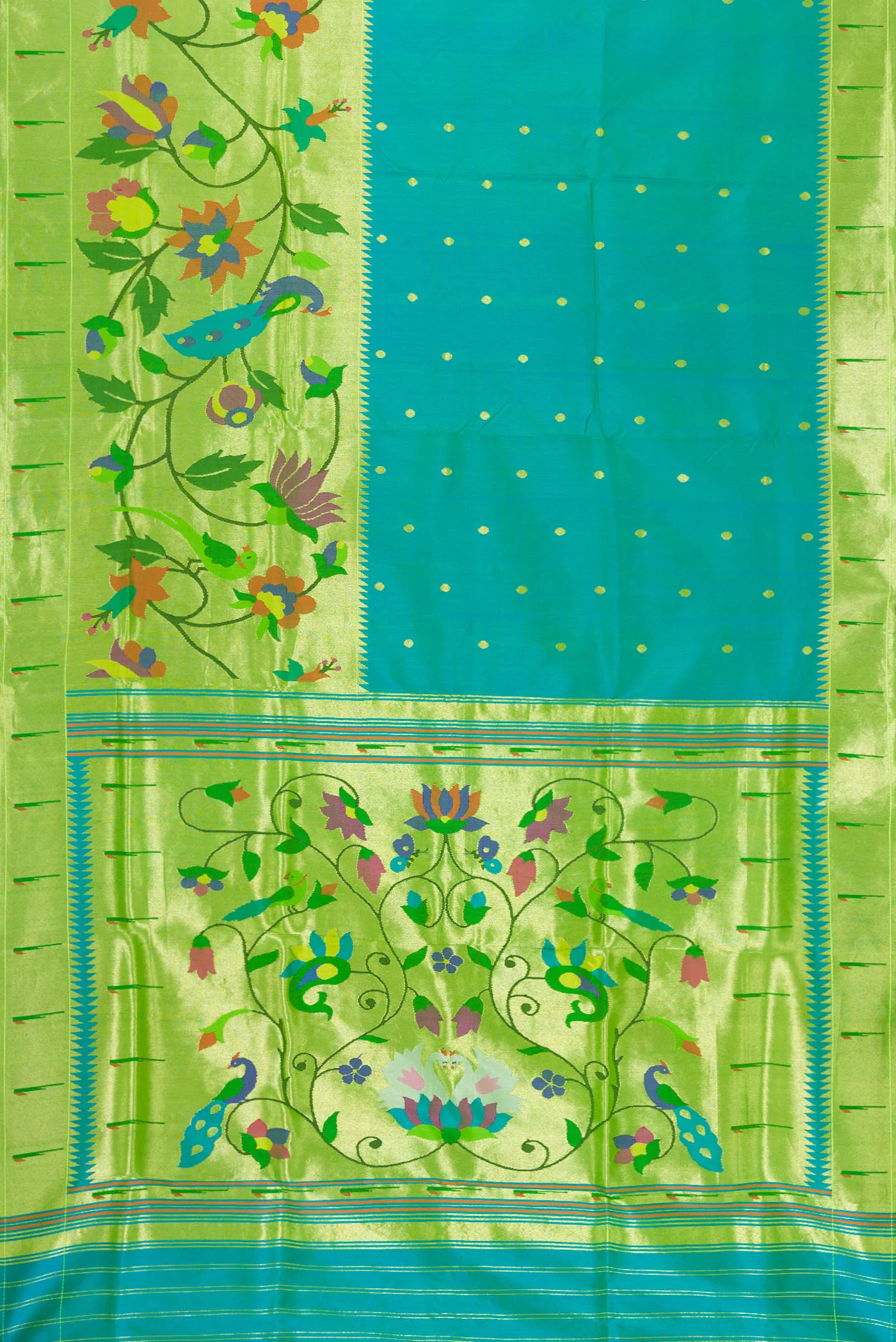 Pure Silk Pure Zari Blue with Green Color Paithani Saree - Image 6