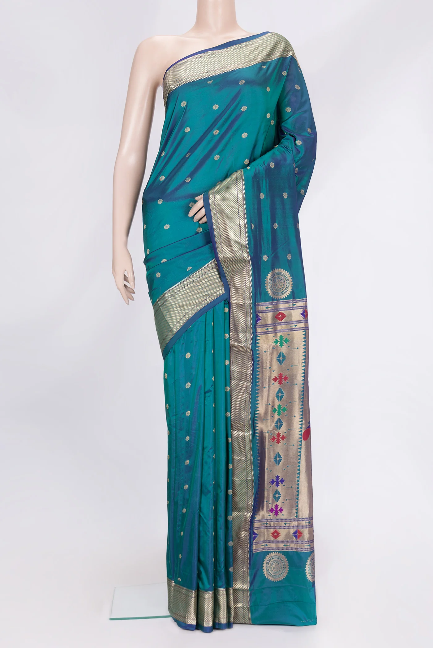 Peacock Blue Dual Tone Blended Paithani Silk Saree