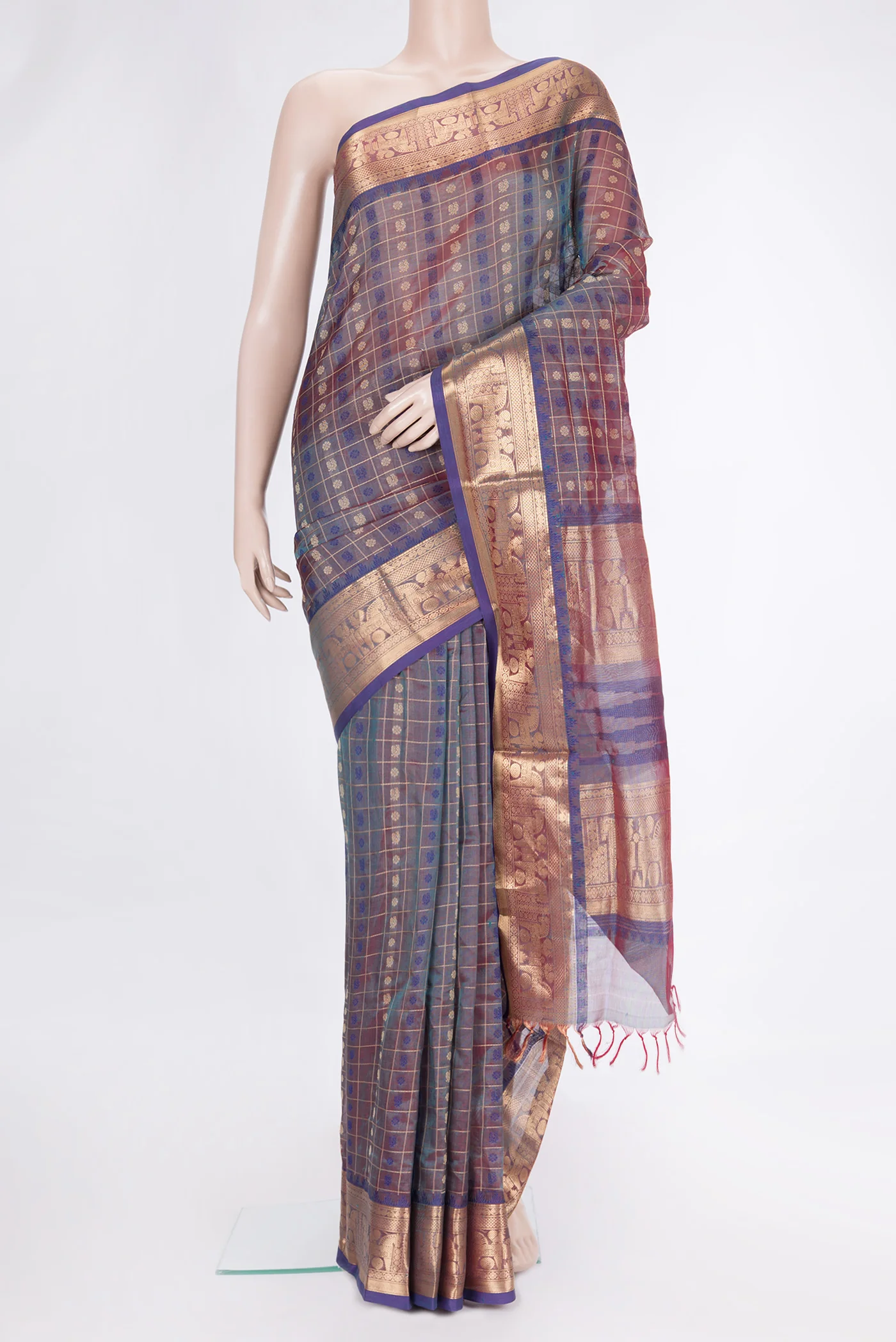 Green with Pink Color Silk Cotton Saree