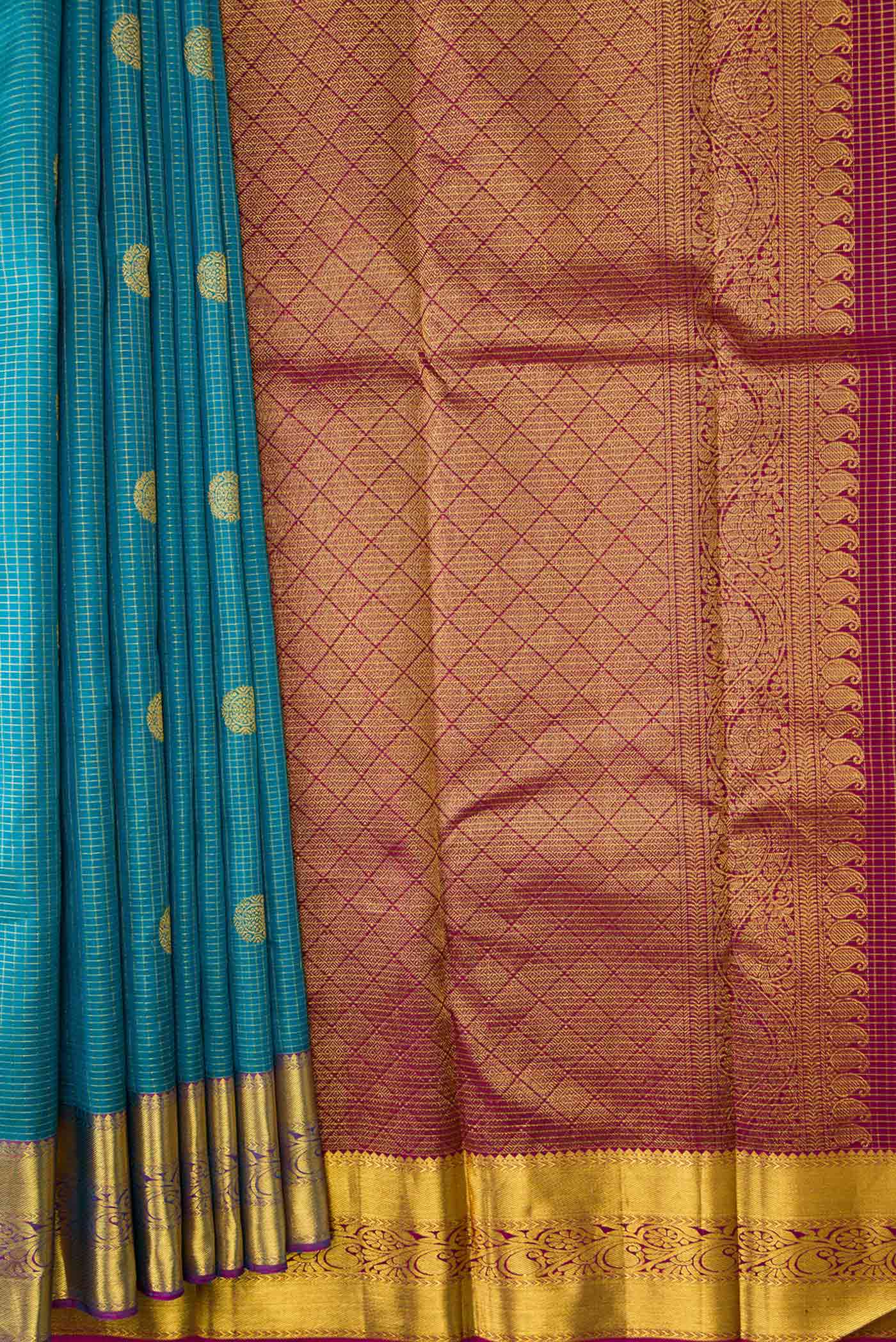 Peacock Blue Dual Tone Soft Silk Saree - Image 4