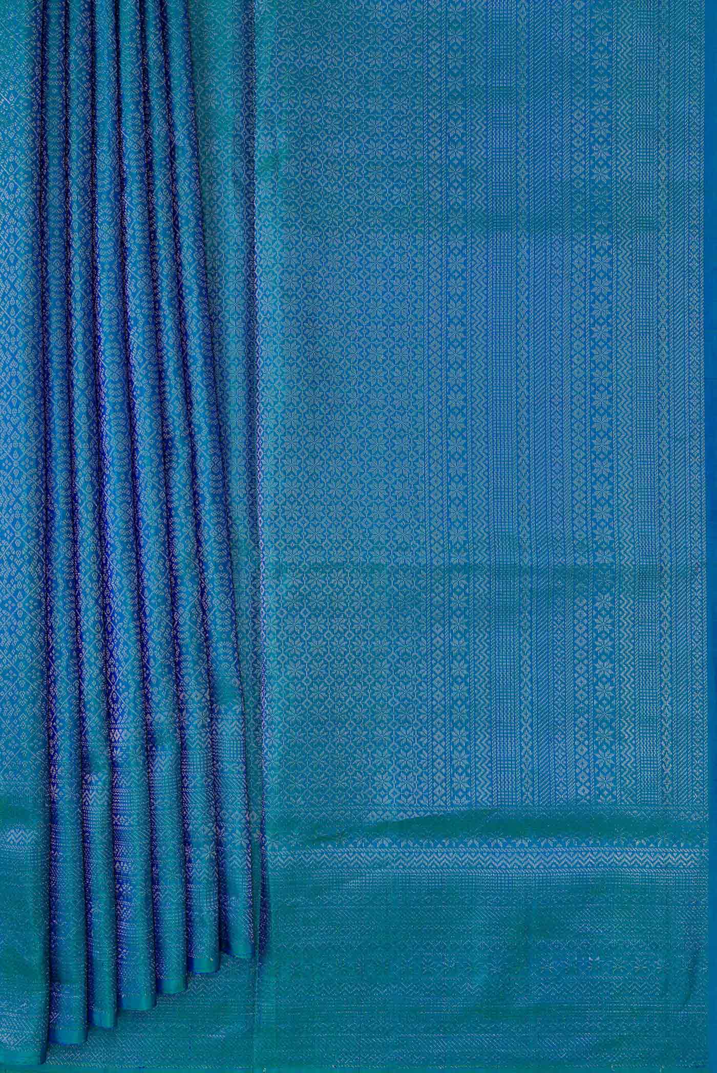 Peacock Blue Soft Silk Saree - Image 4