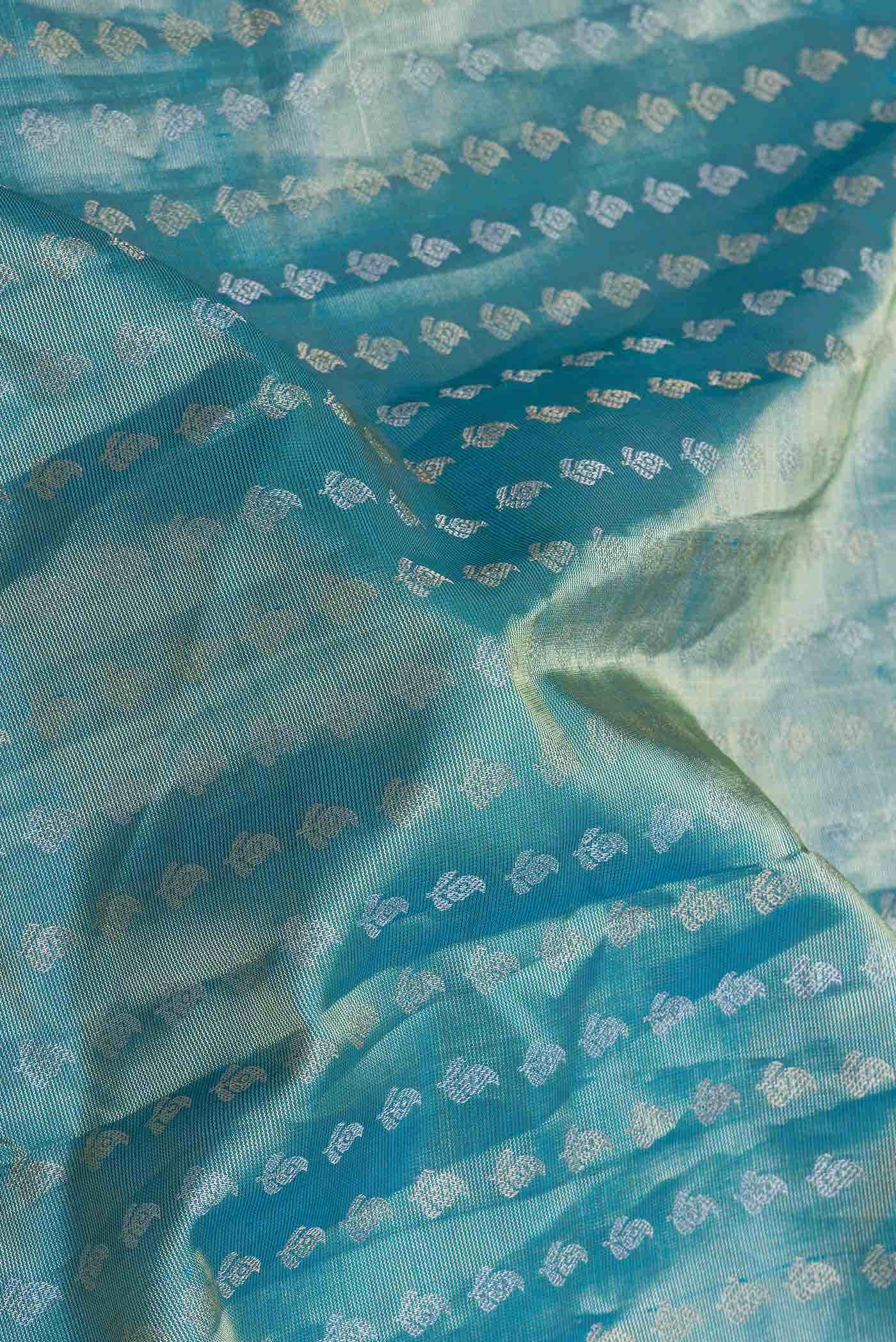 Peacock Blue Dual Tone Soft Silk Saree - Image 3
