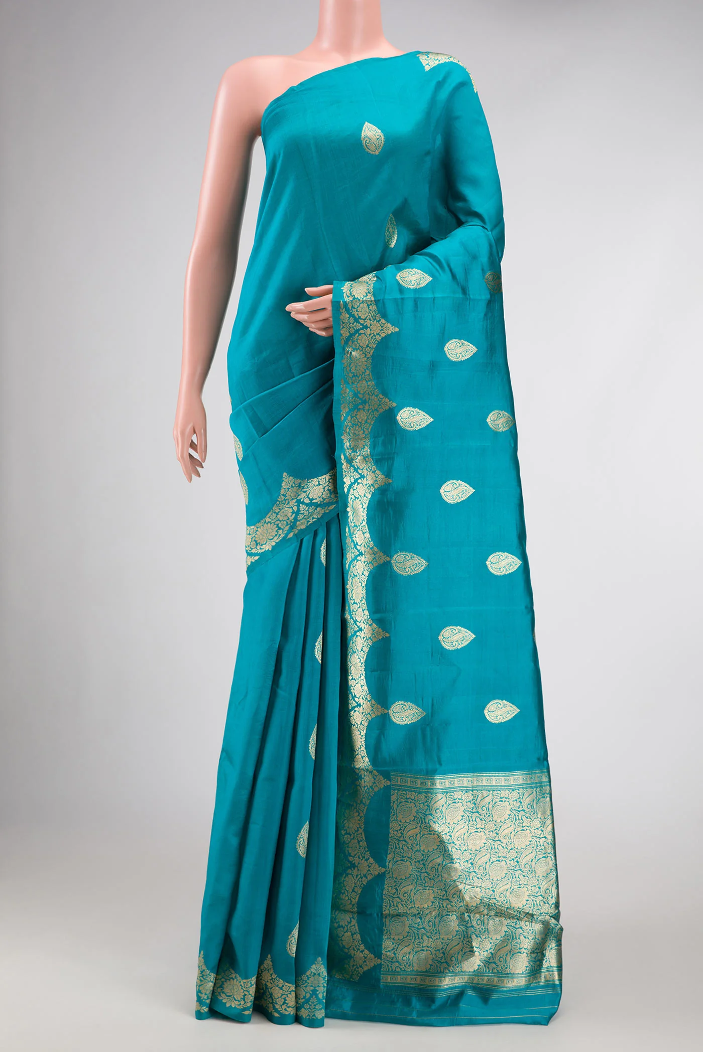 Peacock Blue Banarasi Katan Silk Saree