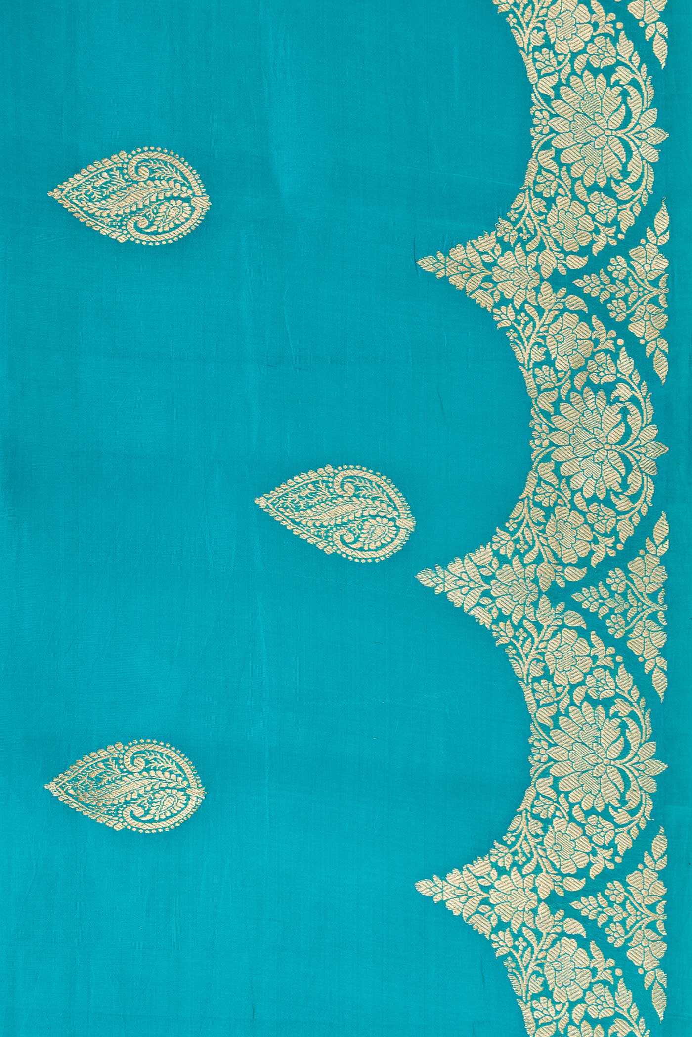 Peacock Blue Banarasi Katan Silk Saree - Image 3