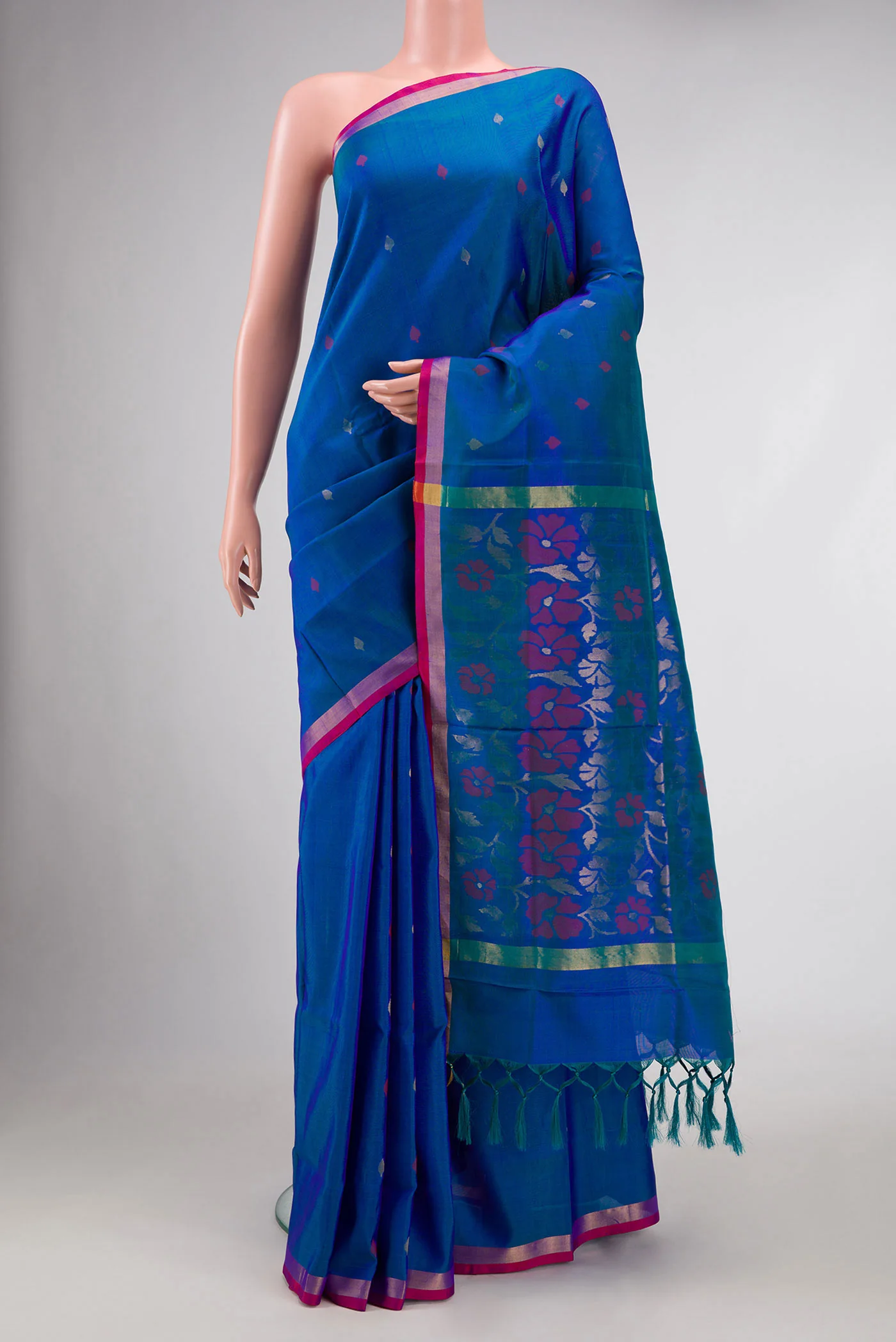 Peacock Blue Dual Tone Uppada Silk Saree - Image 2