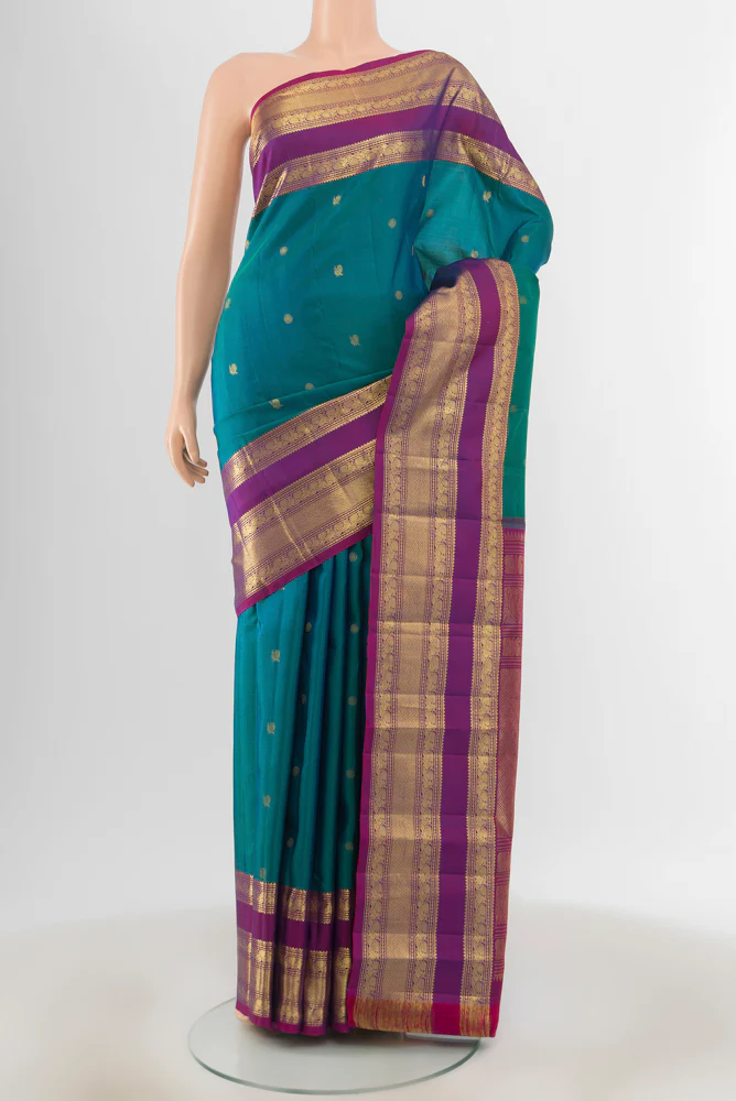 Peacock Blue Kanchipuram Silk Saree