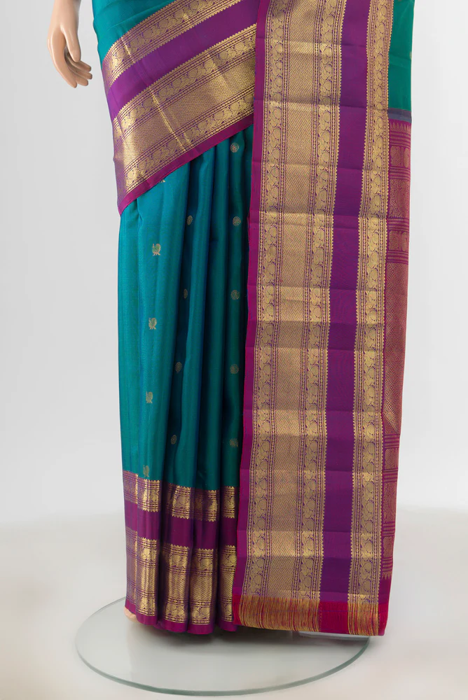Peacock Blue Kanchipuram Silk Saree - Image 3