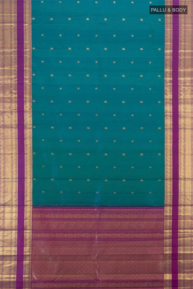 Peacock Blue Kanchipuram Silk Saree - Image 5