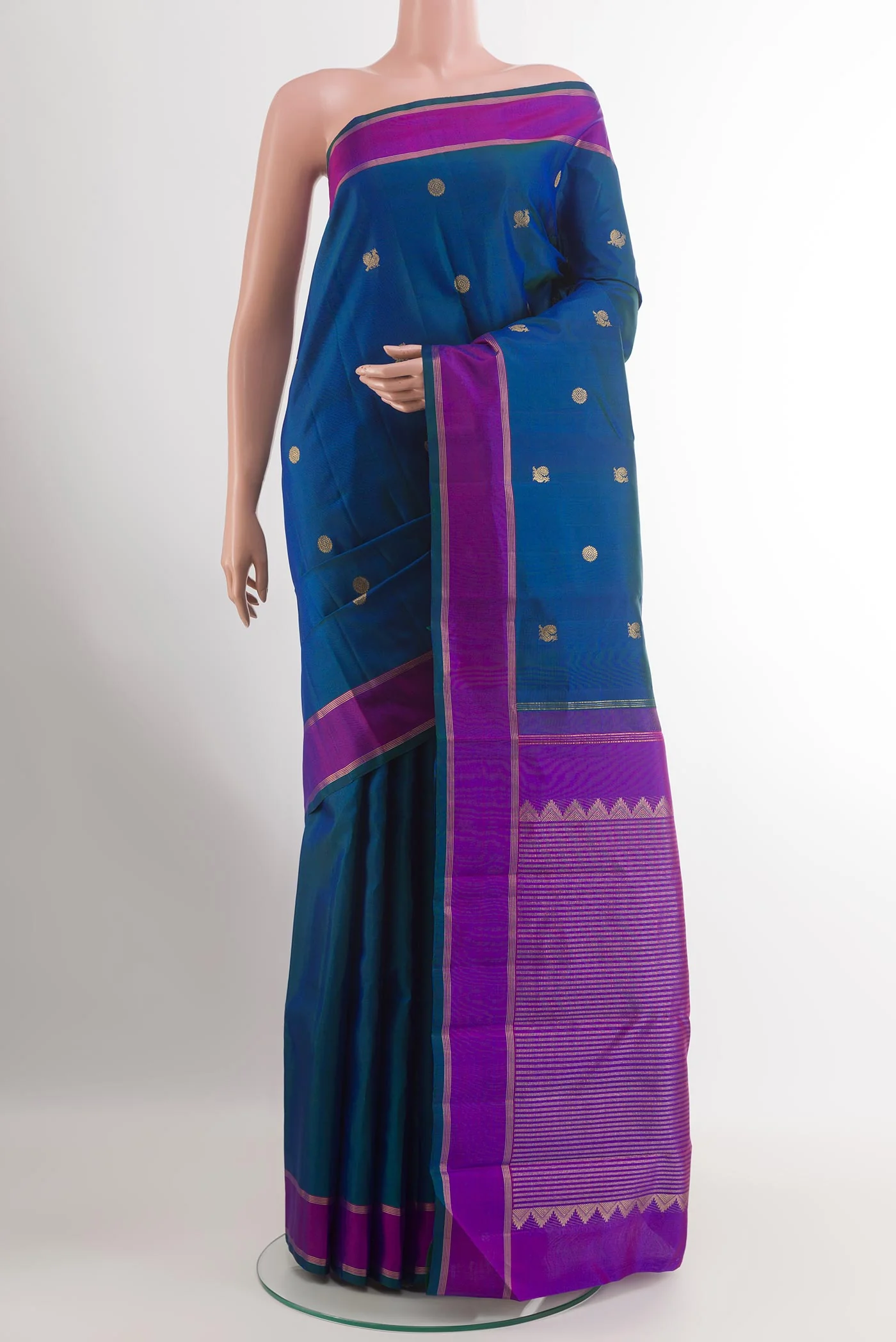 Peacock Blue Dual Tone Kanchipuram Silk Saree