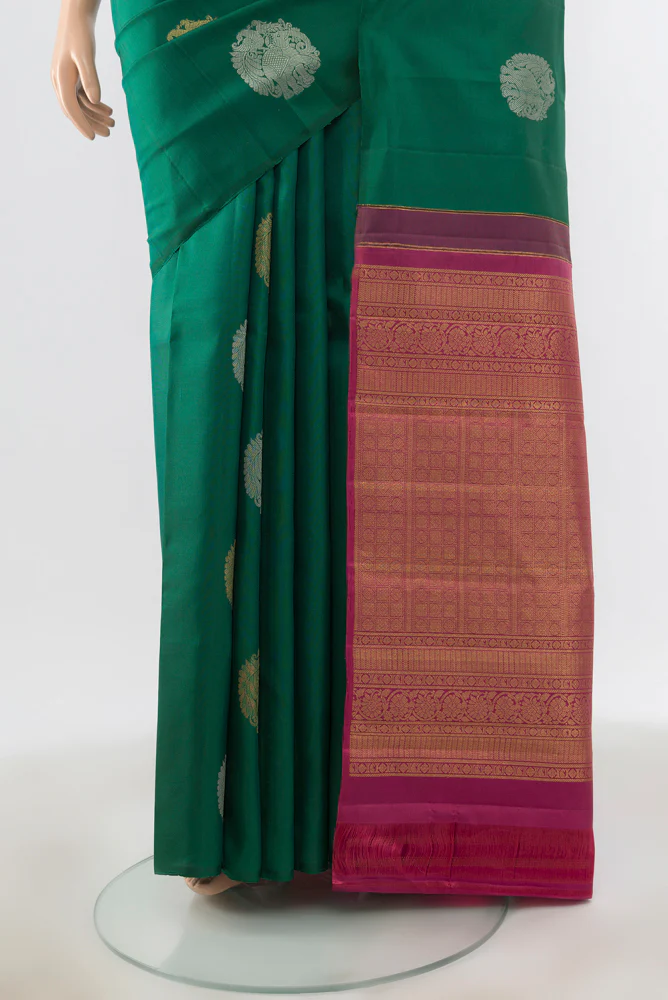 Green Kanchipuram Silk Saree - Image 3