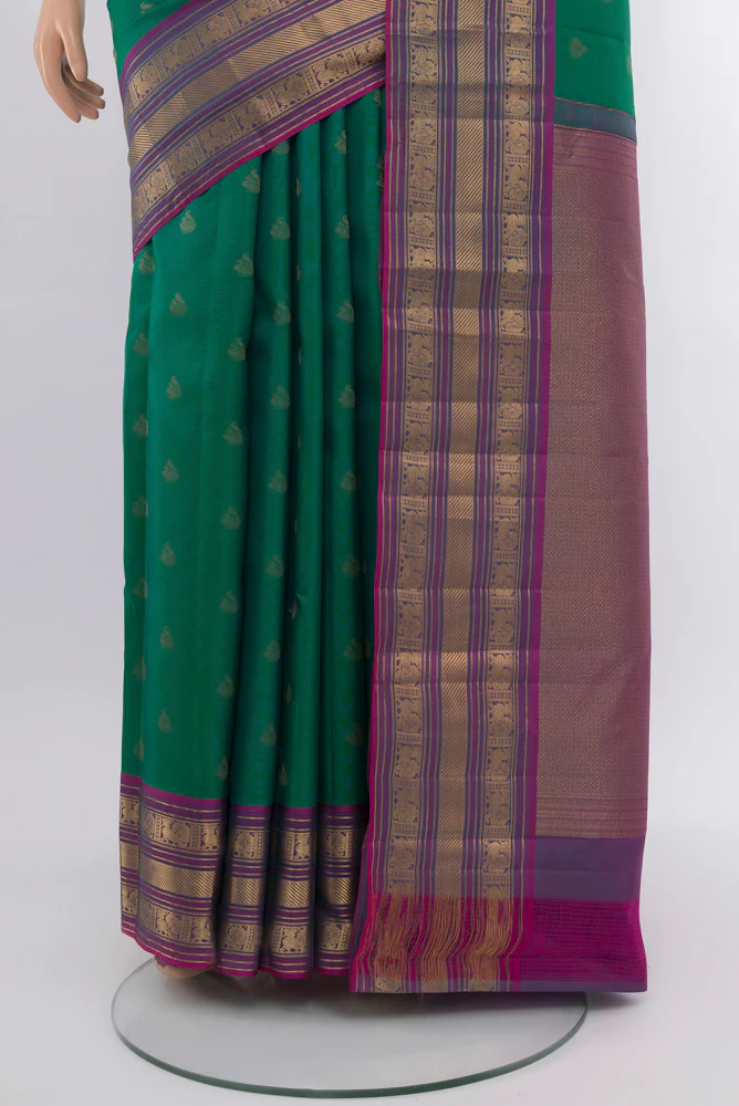 Green Kanchipuram Silk Saree - Image 3
