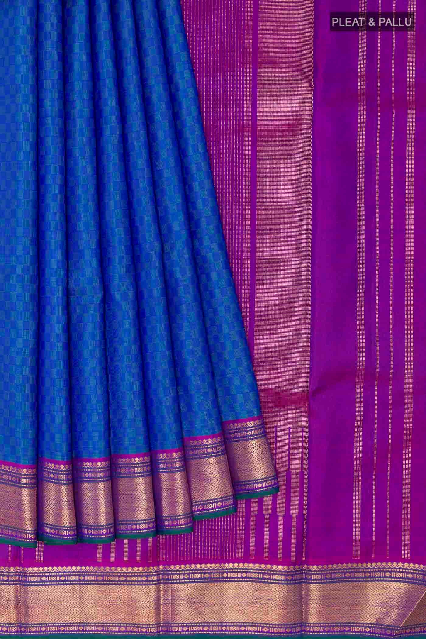 Peacock Blue Kanchipuram Silk Saree - Image 5
