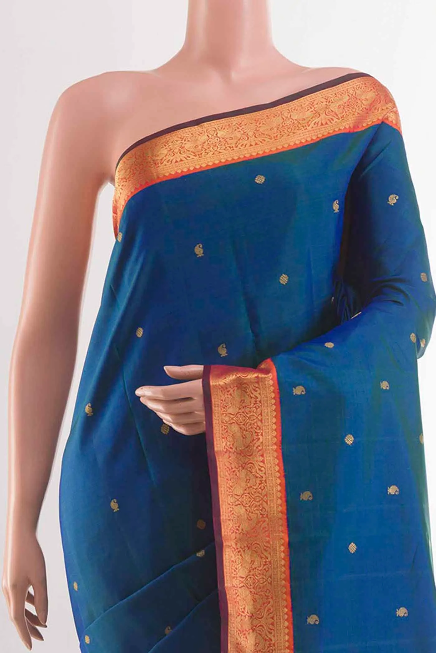 Peacock Blue Kanjivaram Silk Saree - Image 2