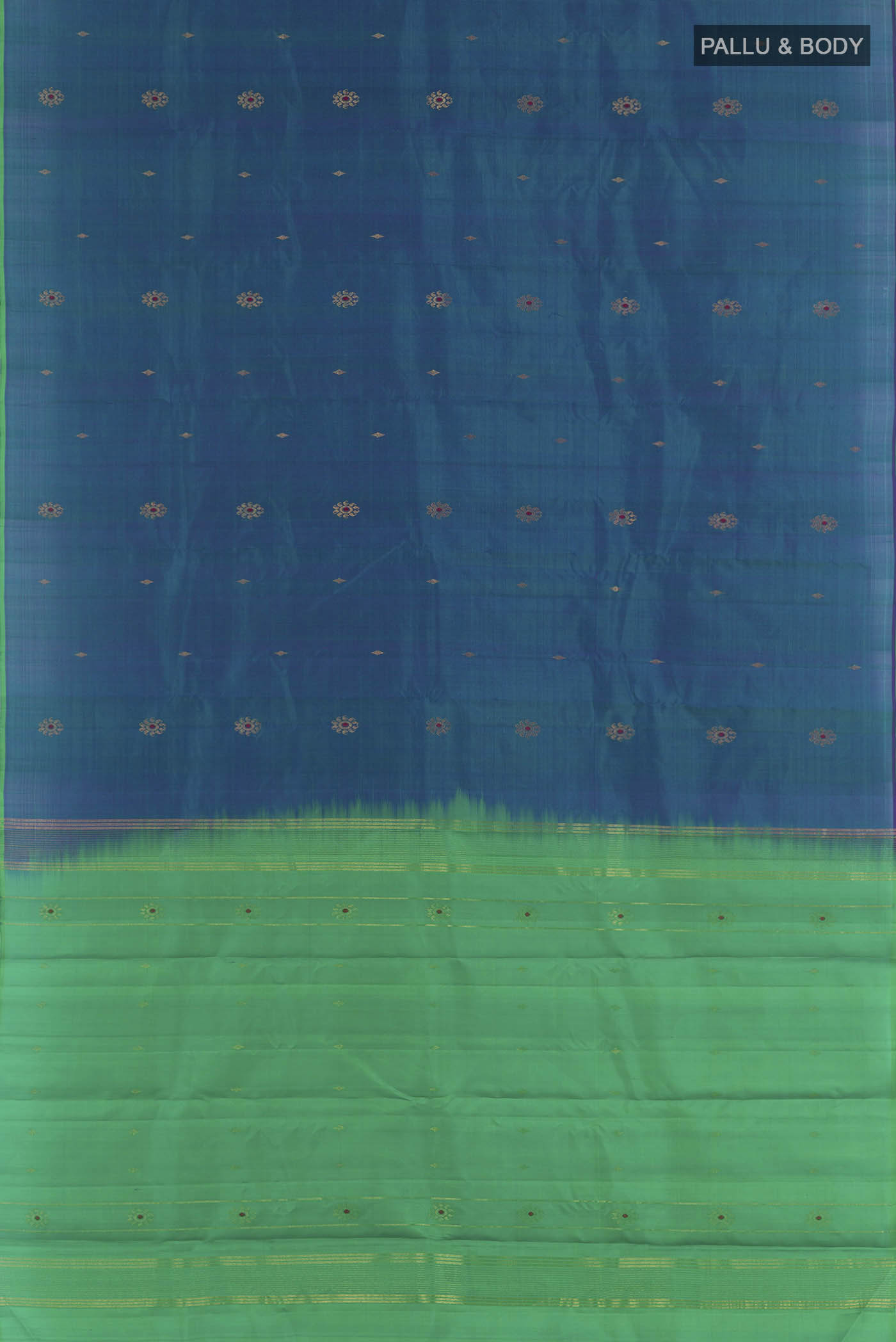 Peacock Blue Kanchipuram Silk Saree - Image 3