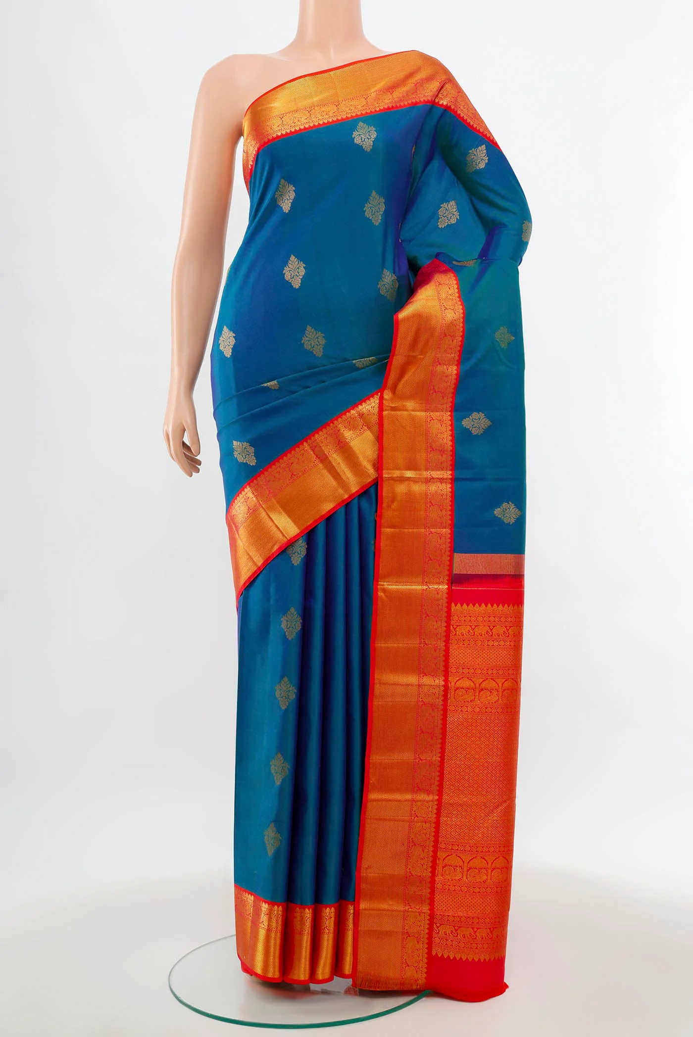 Peacock Blue Kanchipuram Silk Saree