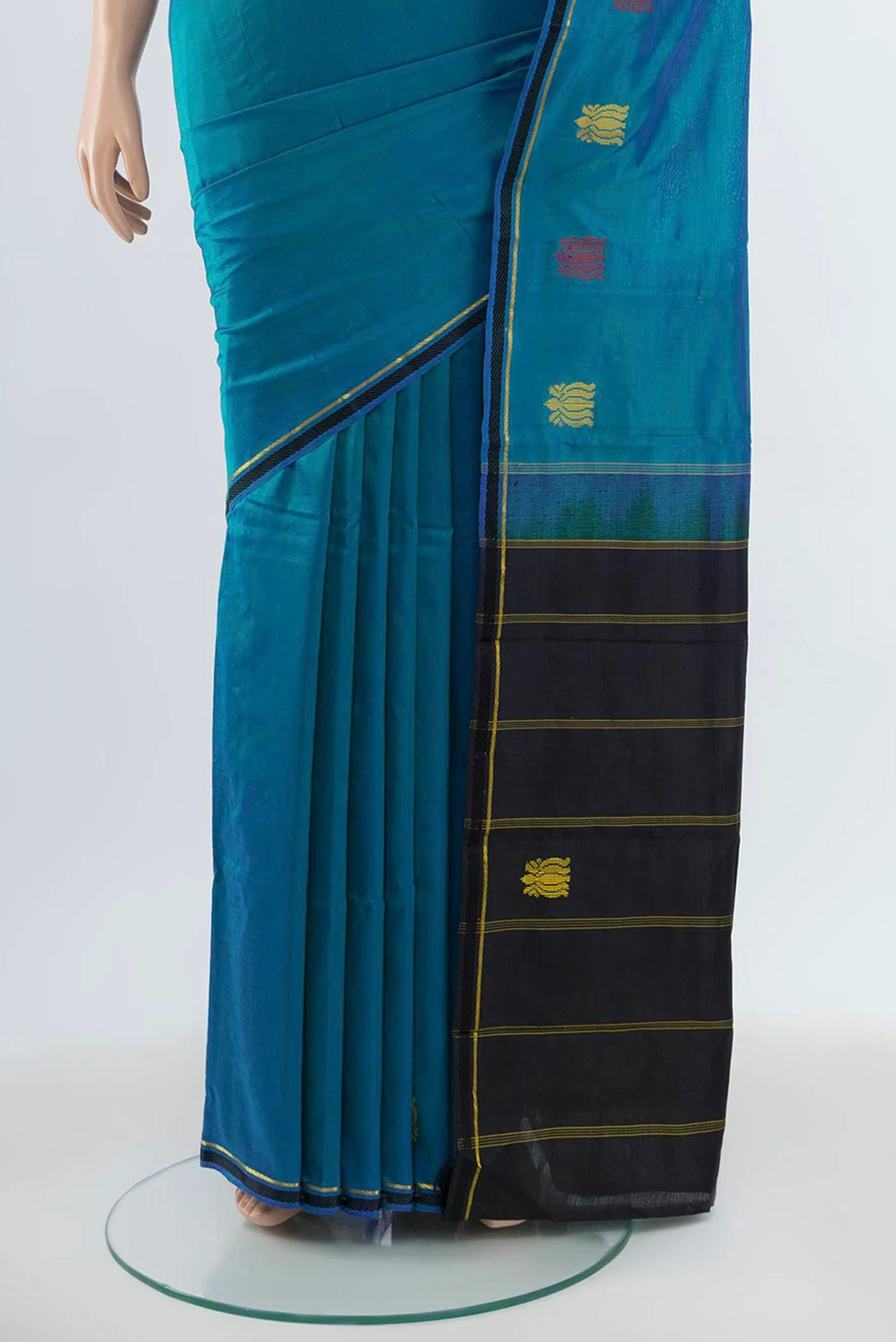Peacock Blue Kanchipuram Silk Saree - Image 3