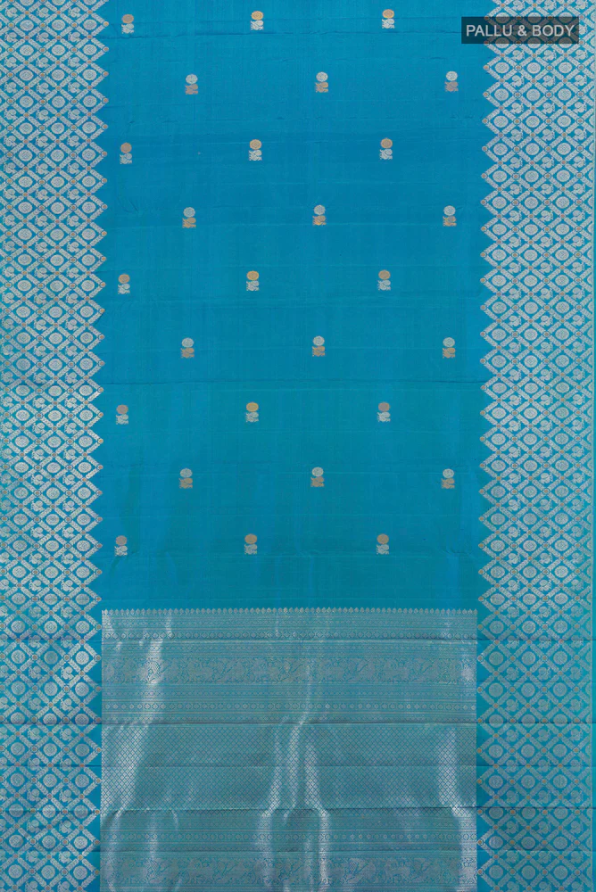 Peacock Blue Kanchipuram Silk Saree - Image 5