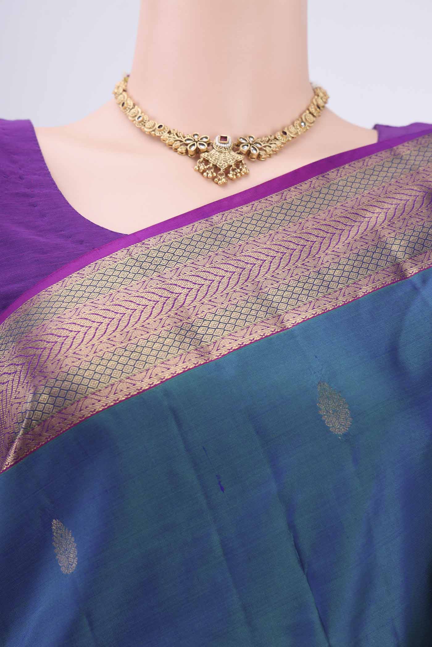 Peacock Blue Kanchipuram Silk Saree - Image 2