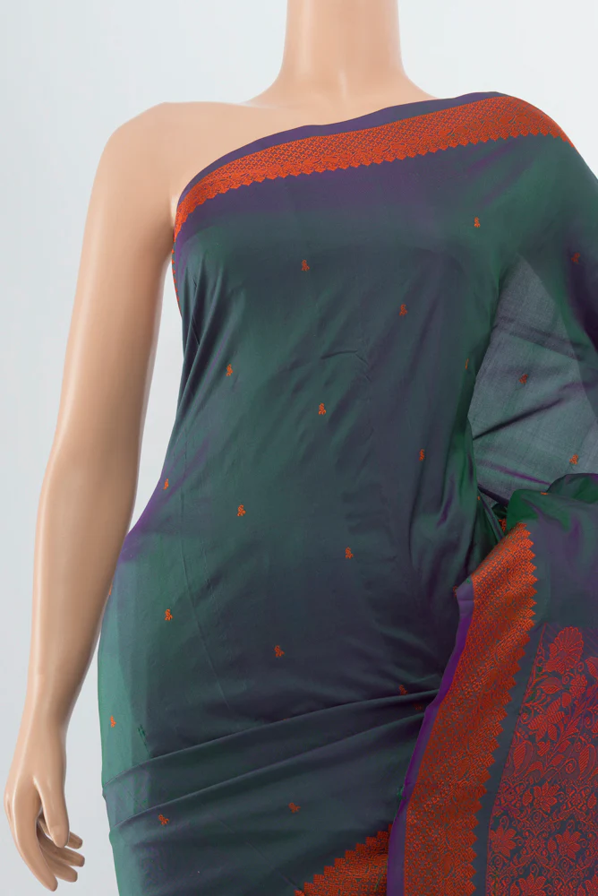 Blue with Green Color Kanjivaram Silk Saree - Image 2