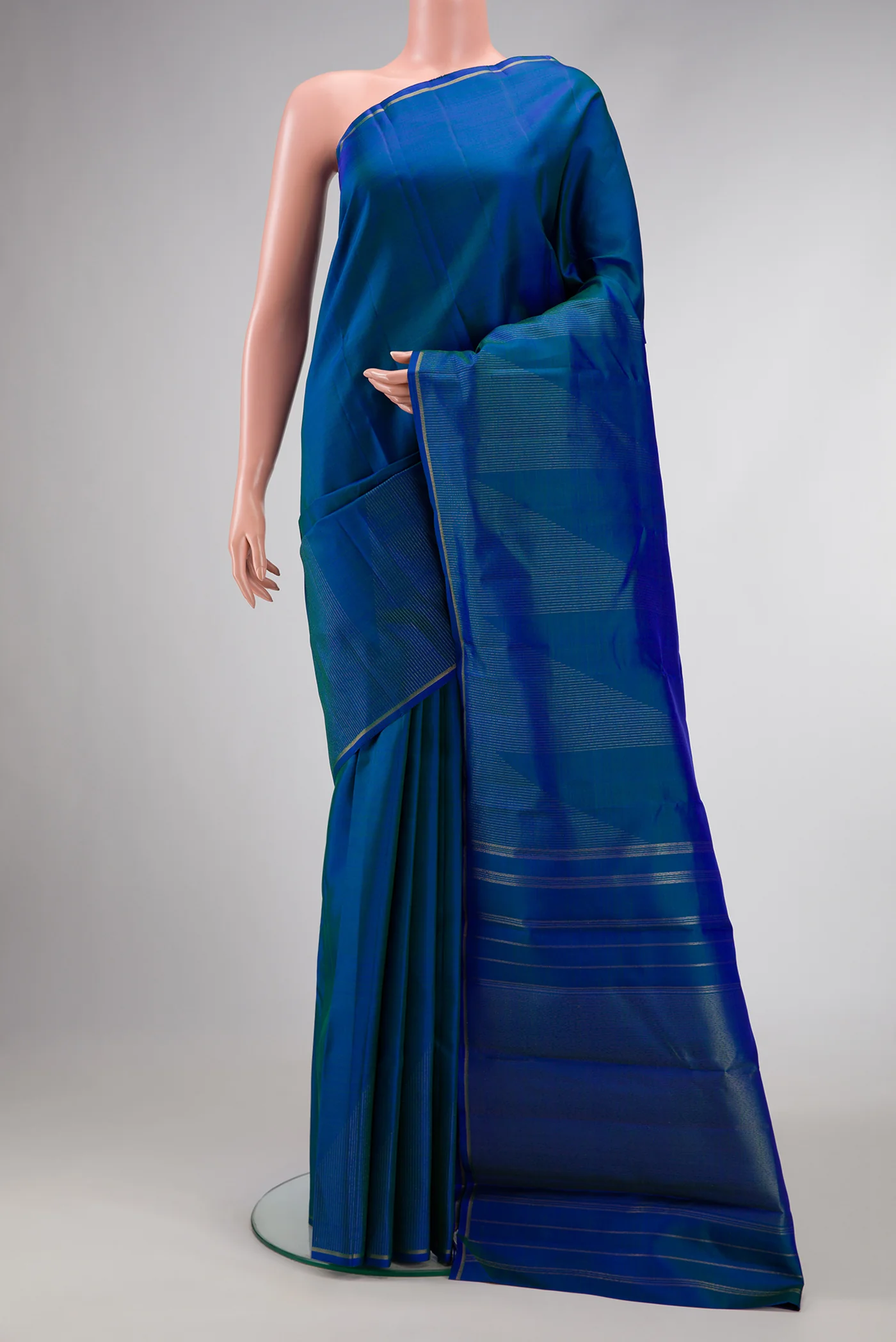 Pure Silk Pure Zari Peacock Blue Kanjivaram Saree