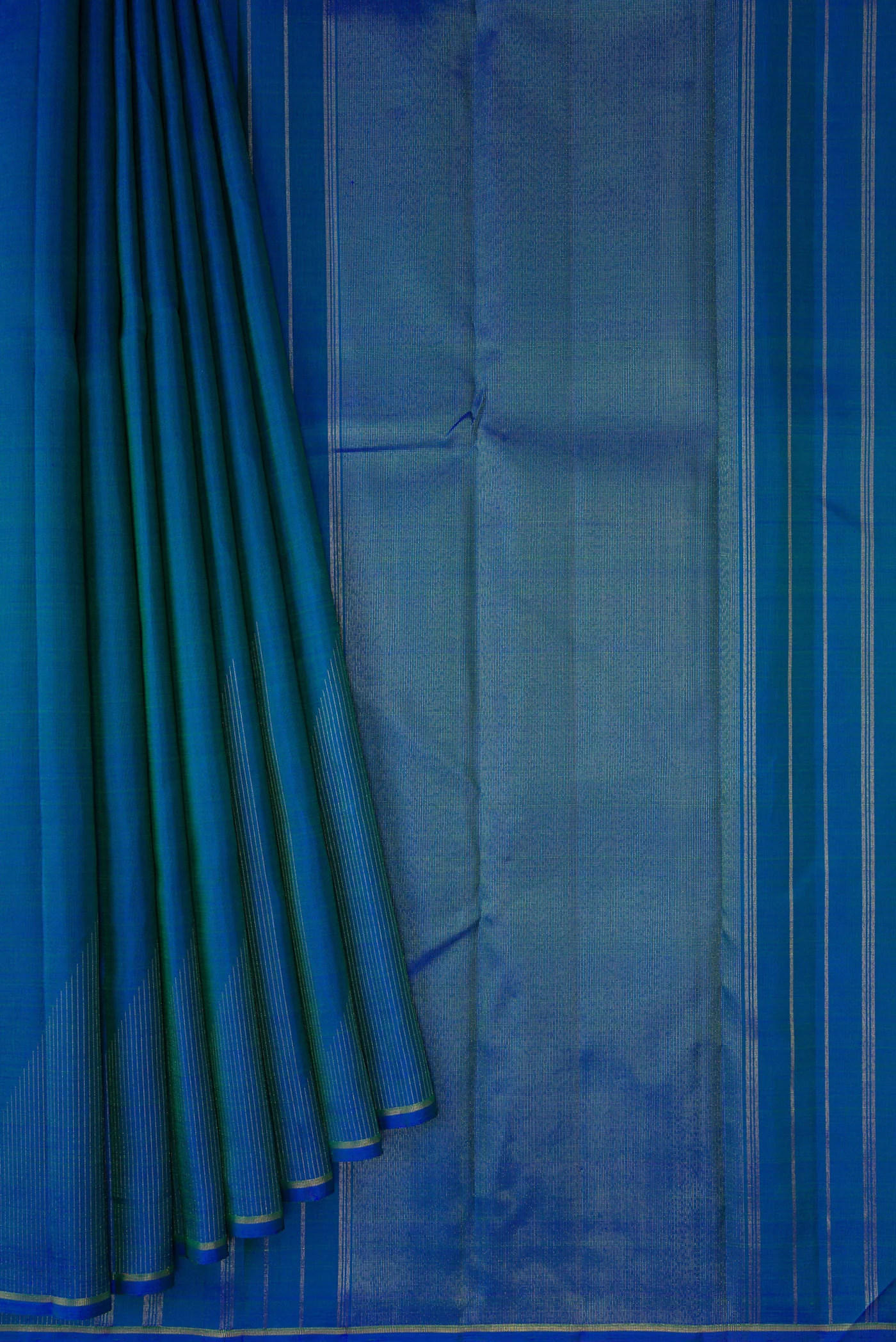 Pure Silk Pure Zari Peacock Blue Kanjivaram Saree - Image 4