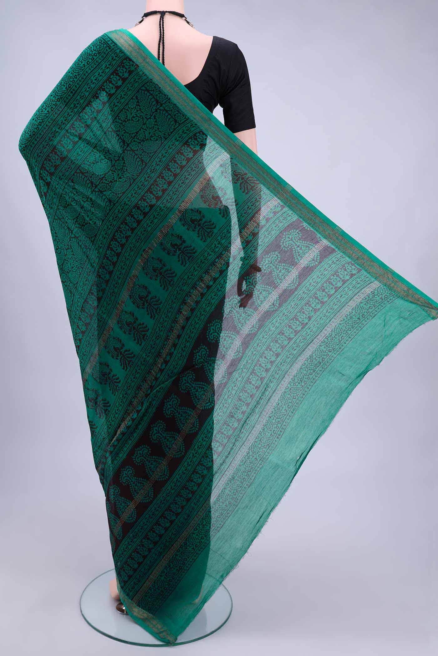 Peacock Blue Maheshwari Silk Saree - Image 2
