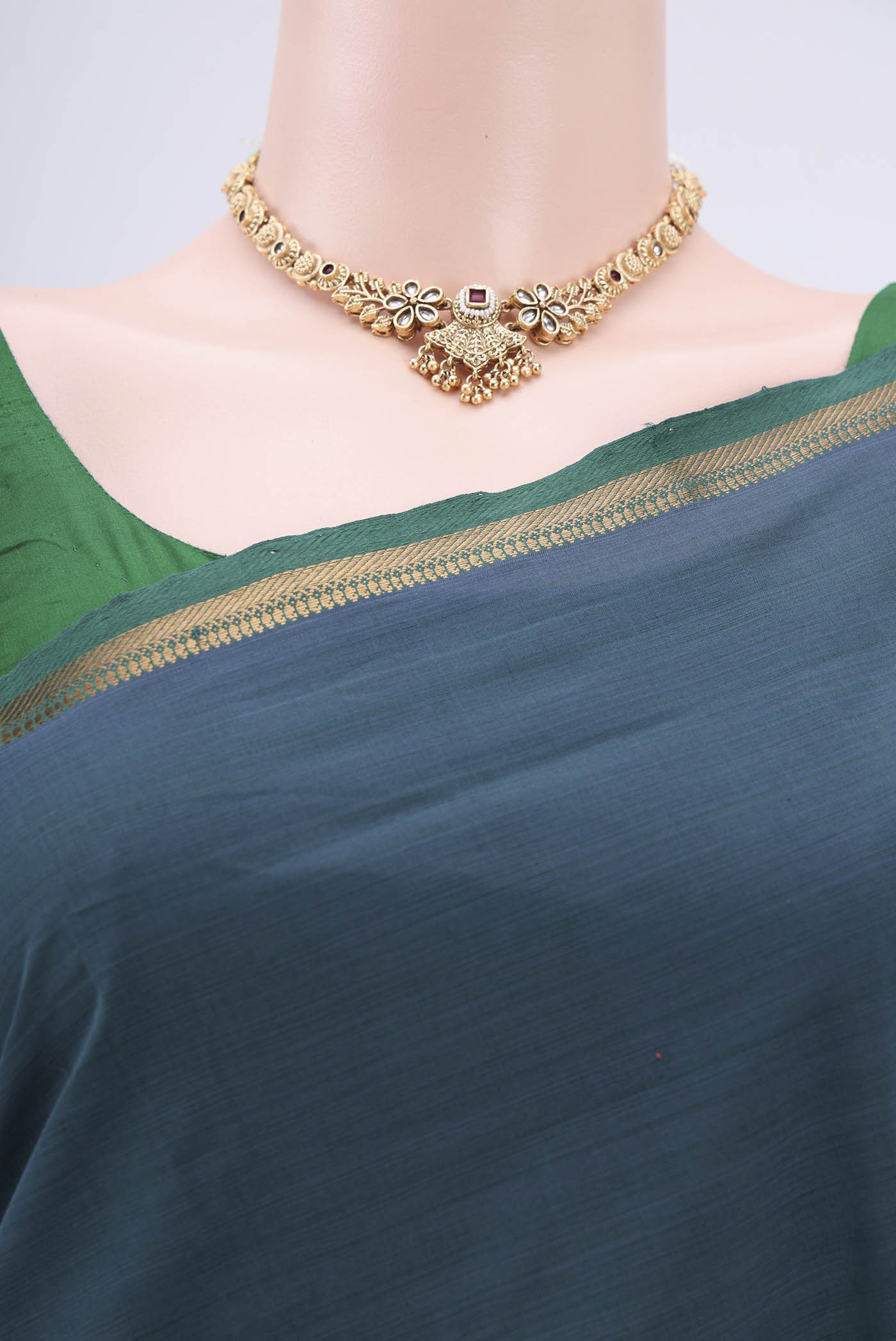 Peacock Blue Mangalagiri Cotton Saree - Image 2