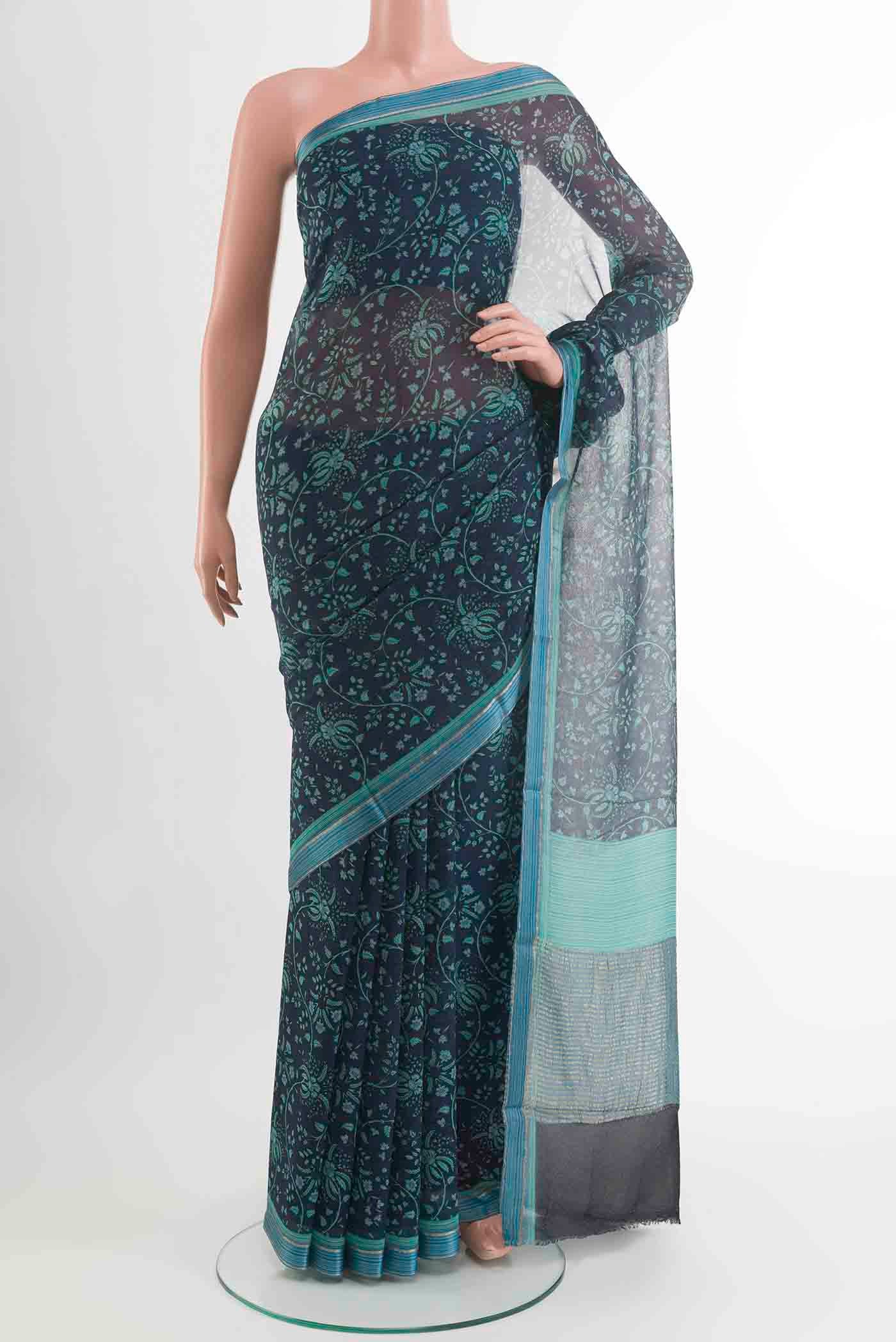 Peacock Blue Mysore Chiffon Saree
