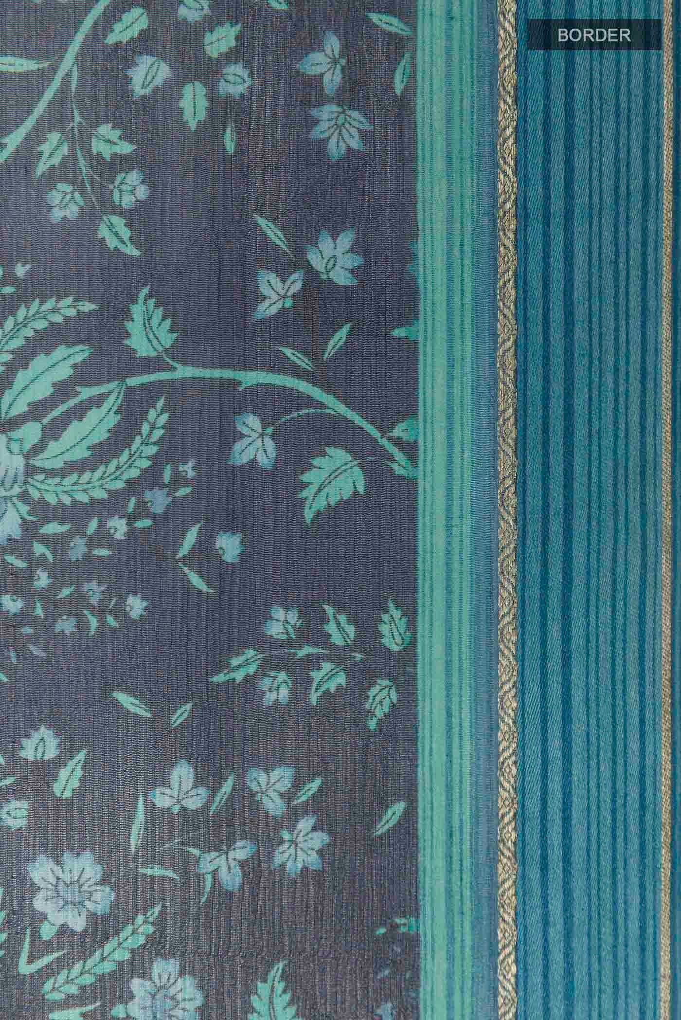 Peacock Blue Mysore Chiffon Saree - Image 3